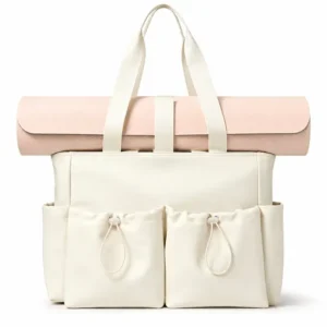 Custom Polyester Yoga Tote Bag with Mat Straps and Drawstring Front Pockets