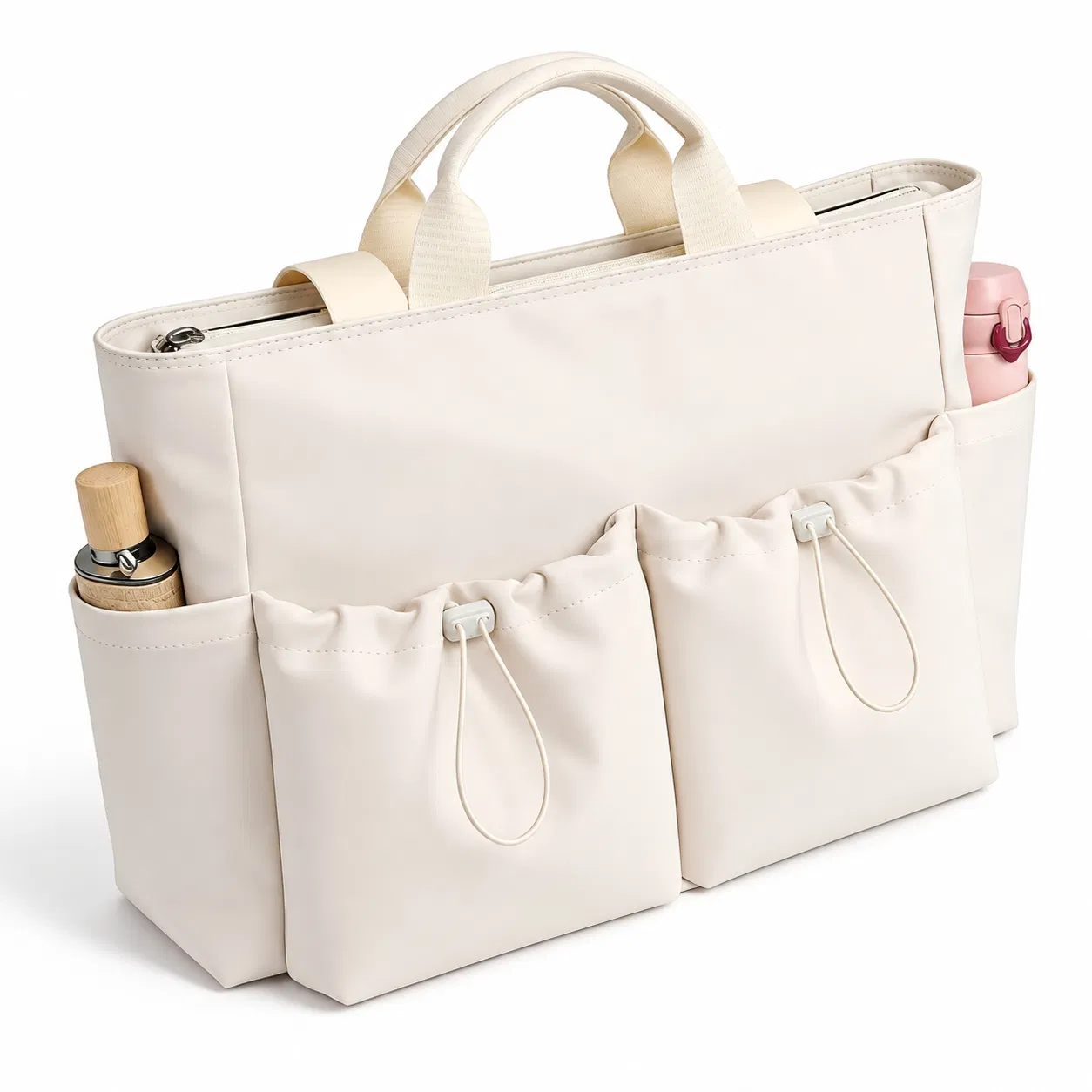 Custom Polyester Yoga Tote Bag with Mat Straps and Drawstring Front Pockets