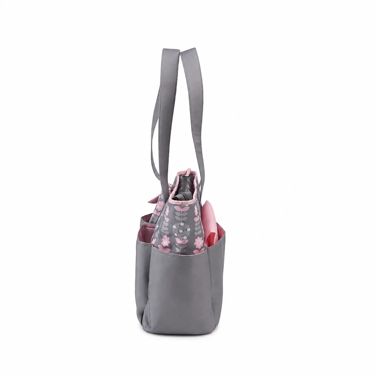 Custom Oxford Diaper Tote Bag with Exterior Pockets and Long Handles