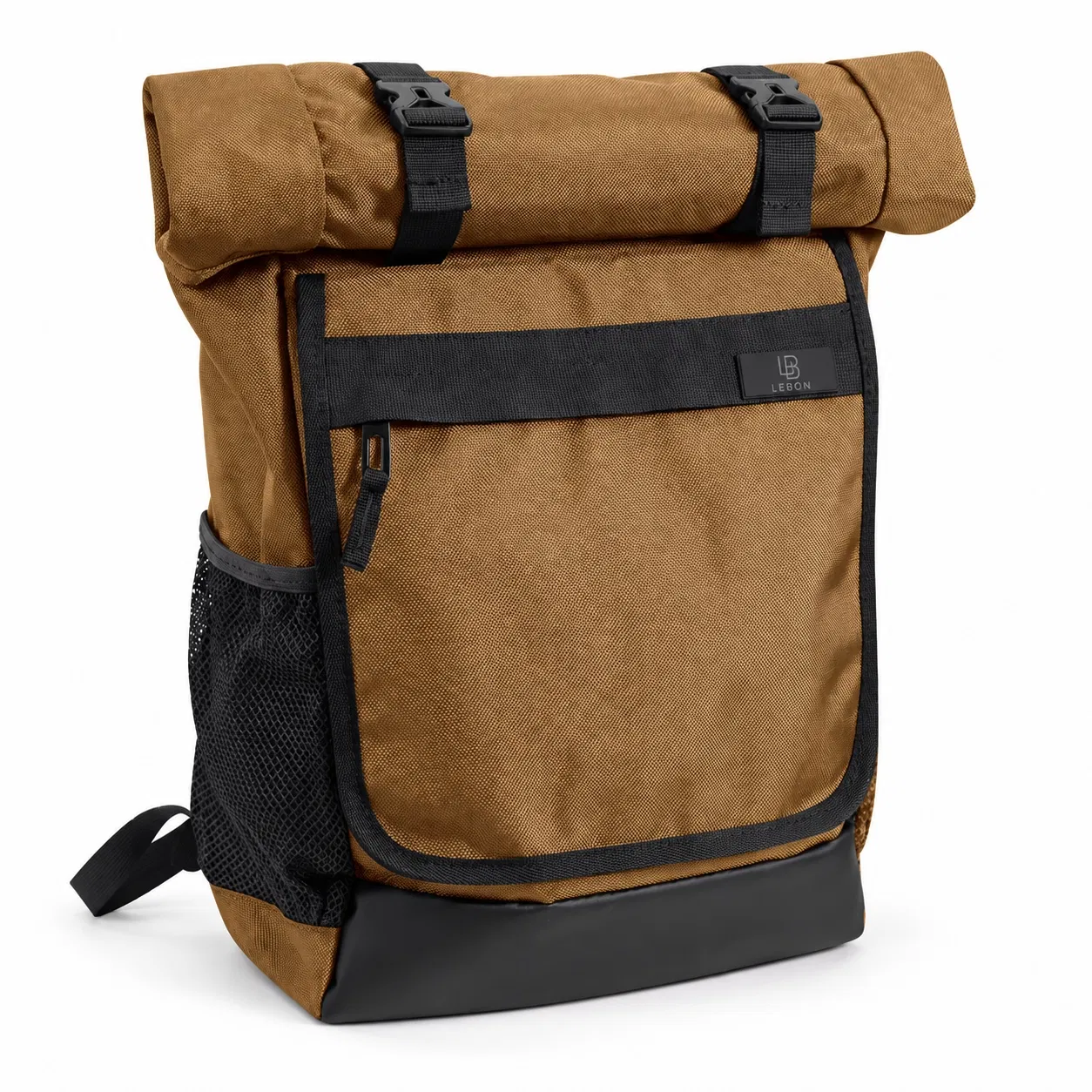 Custom Roll Top Laptop Backpack with Double Buckles and Side Mesh Pockets