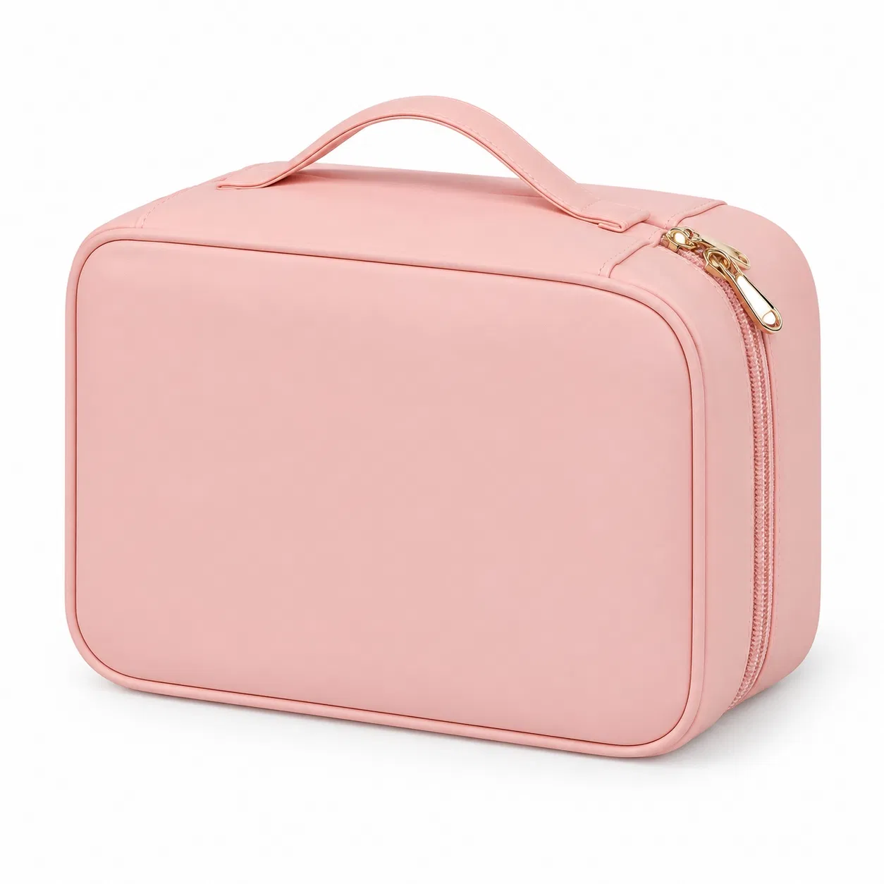 Custom Pink Fold Open Cosmetic Bag with Brush Panel and Clear Compartments