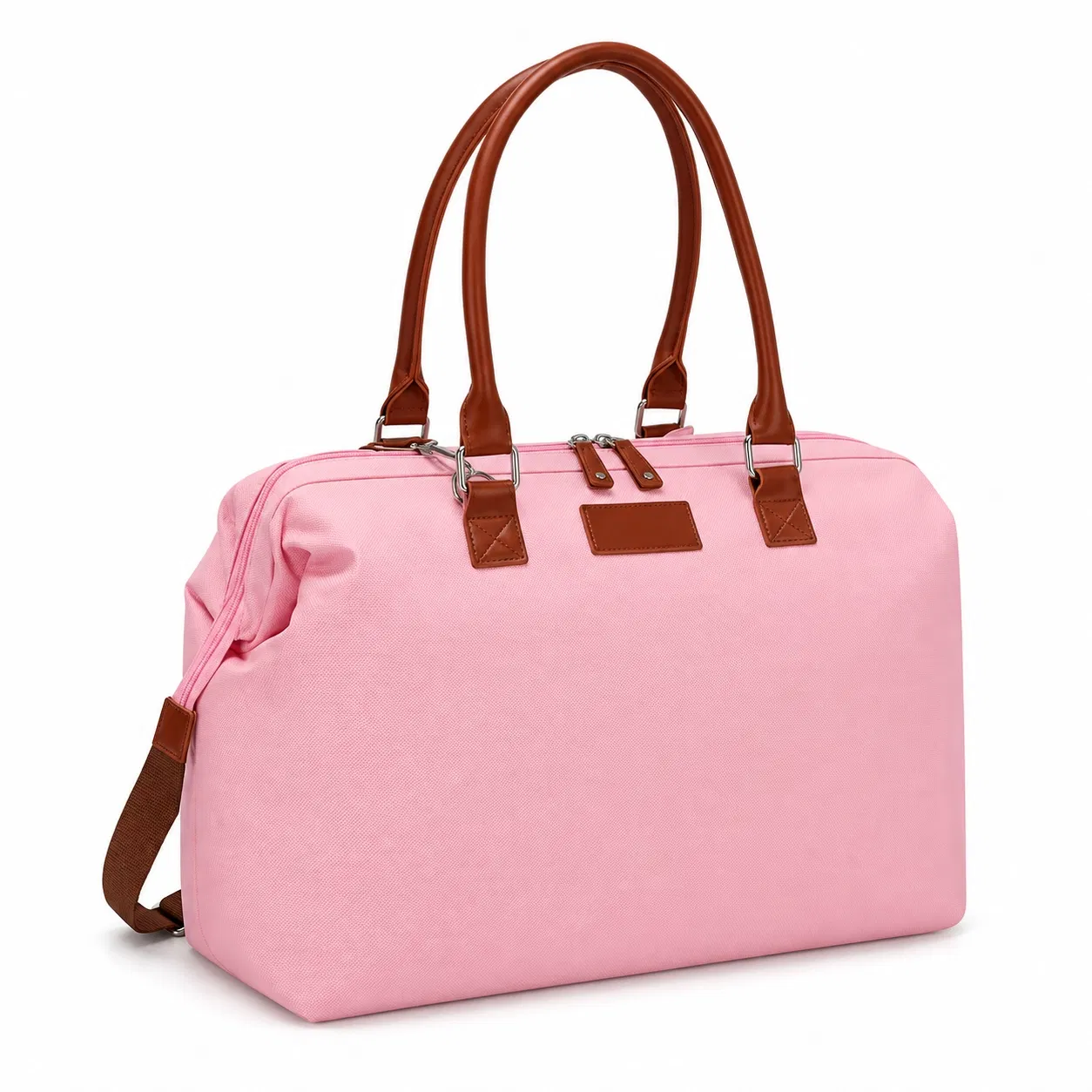 Custom Pink Diaper Tote Bag with Brown Handles and Matching Pouch Options