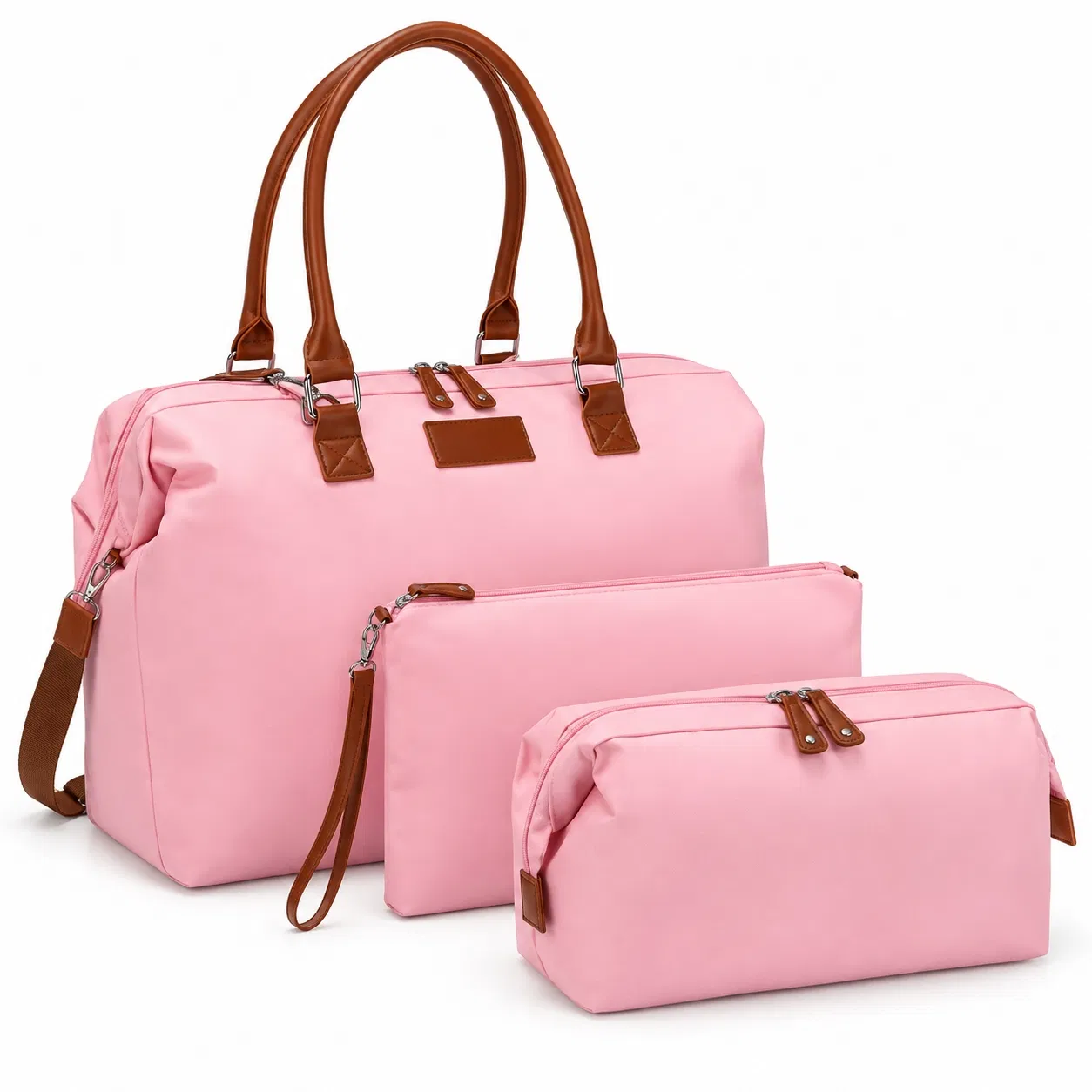 Custom Pink Diaper Tote Bag with Brown Handles and Matching Pouch Options