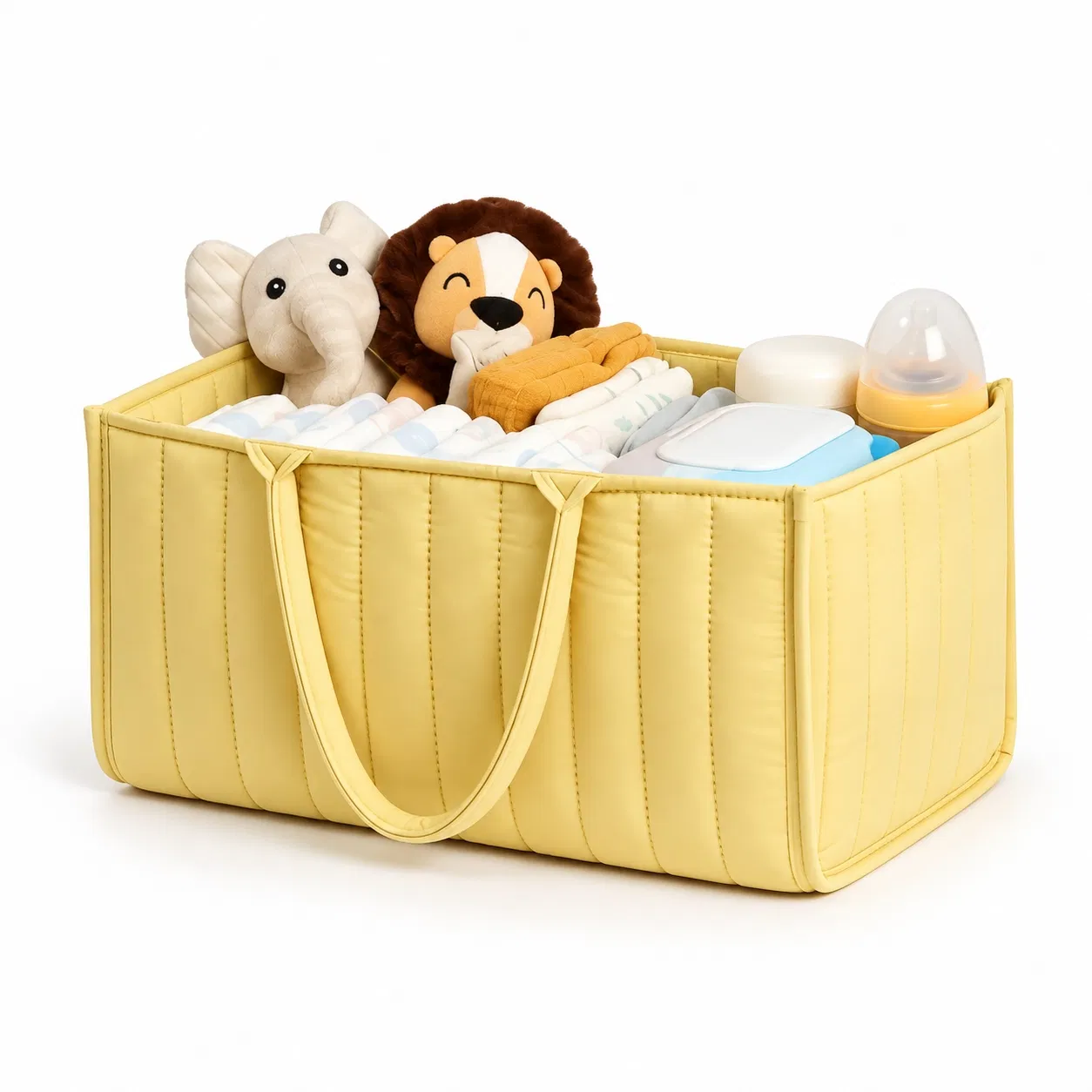 Custom Vertical Quilted Diaper Caddy Bag with Handles for Nursery Storage