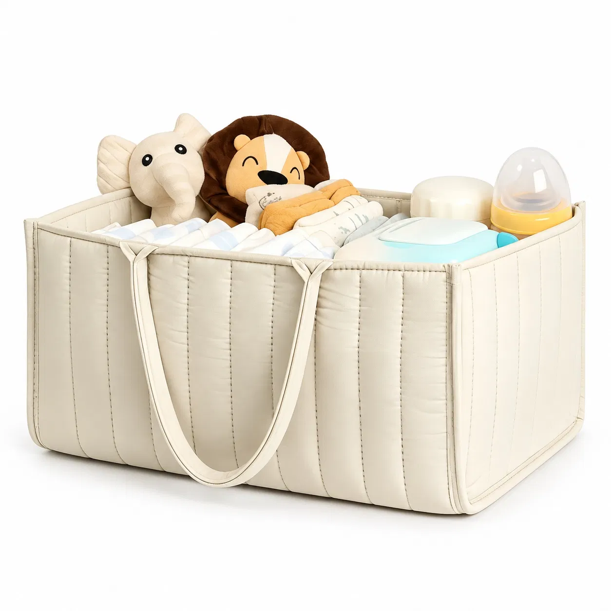 Custom Vertical Quilted Diaper Caddy Bag with Handles for Nursery Storage