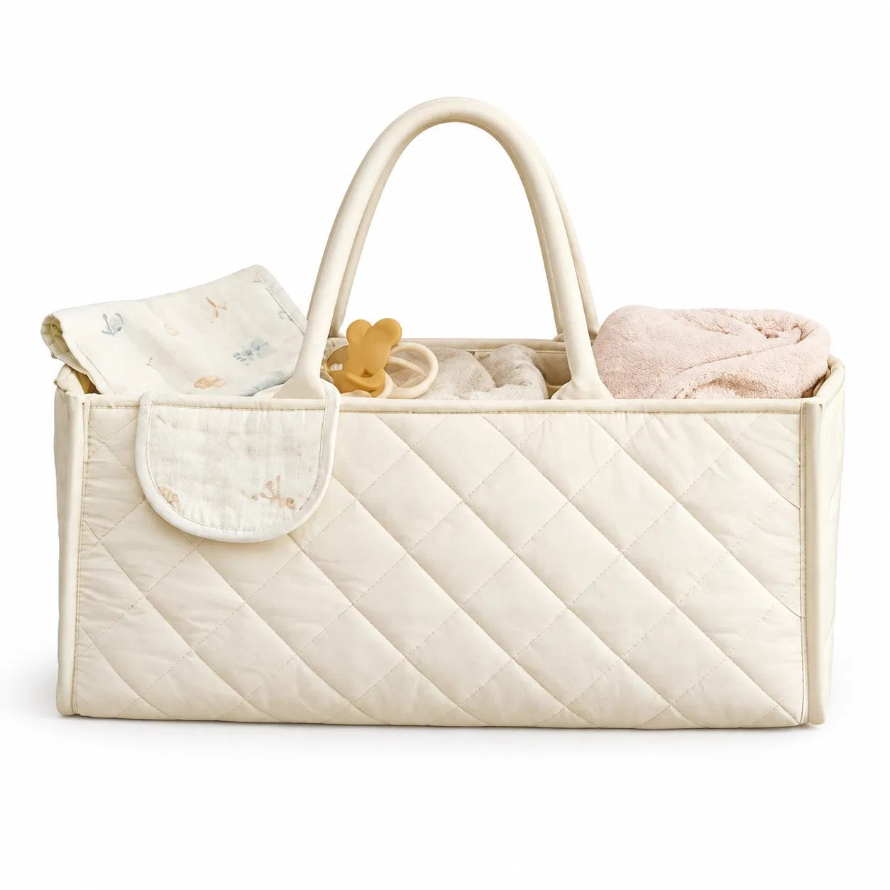 Custom Pink Rectangular Diaper Caddy Bag with Handles for Nursery Storage