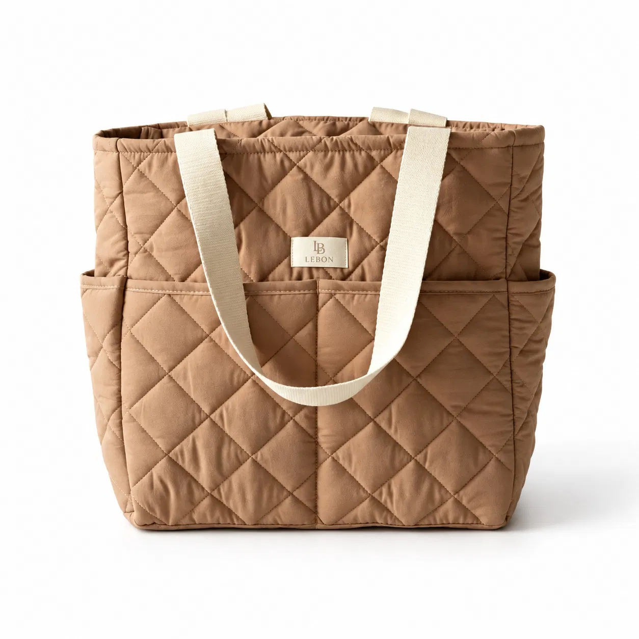 Green Quilted Diaper Backpack Tote with Side Pockets for Baby Essentials