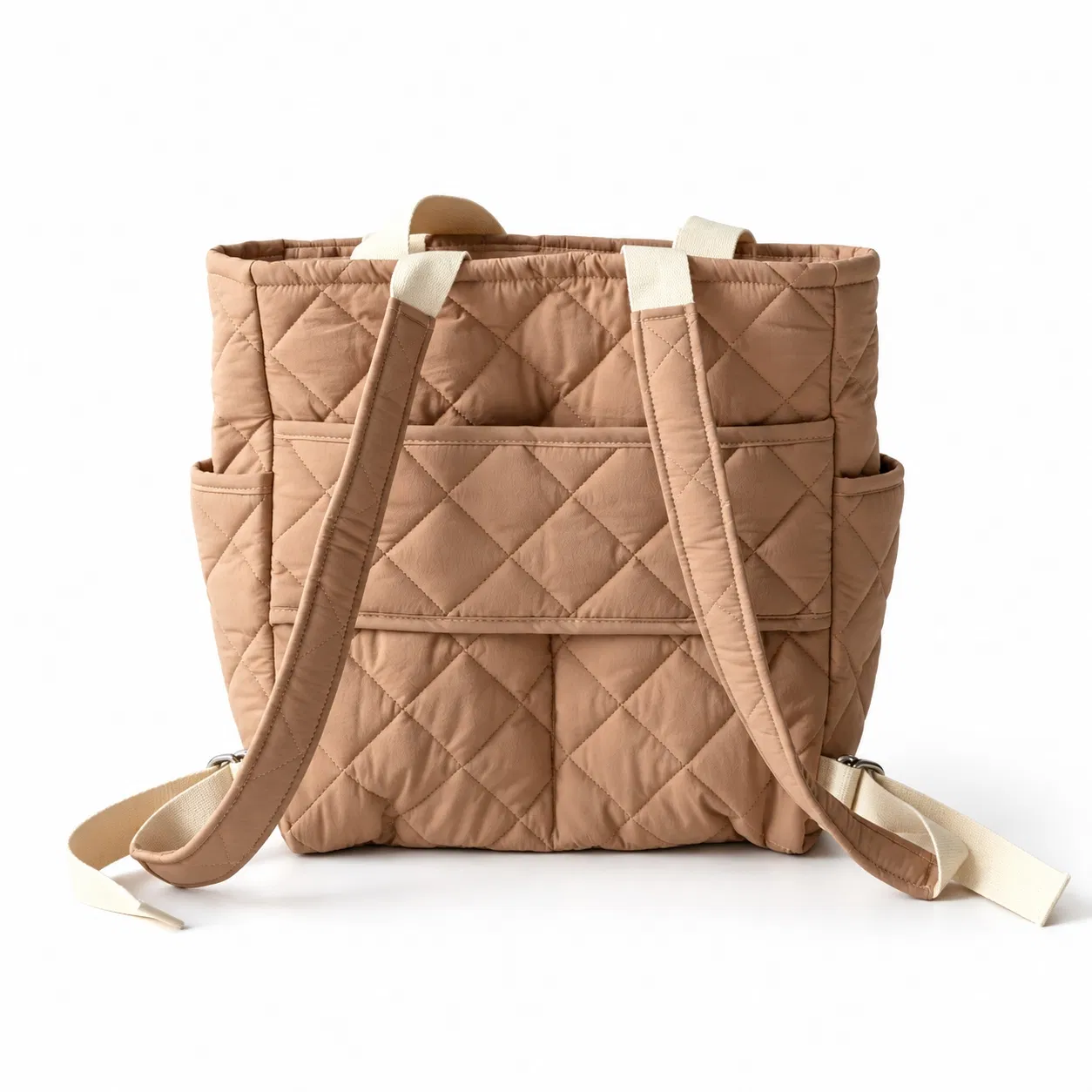 Green Quilted Diaper Backpack Tote with Side Pockets for Baby Essentials