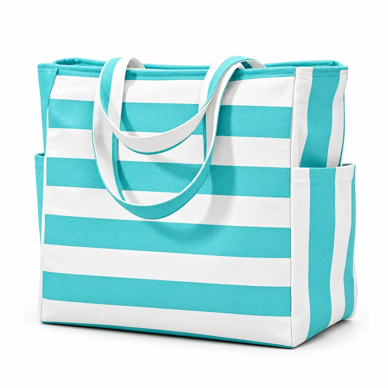 Custom Striped Canvas Tote Bag with Shoulder Handles and Side Pockets
