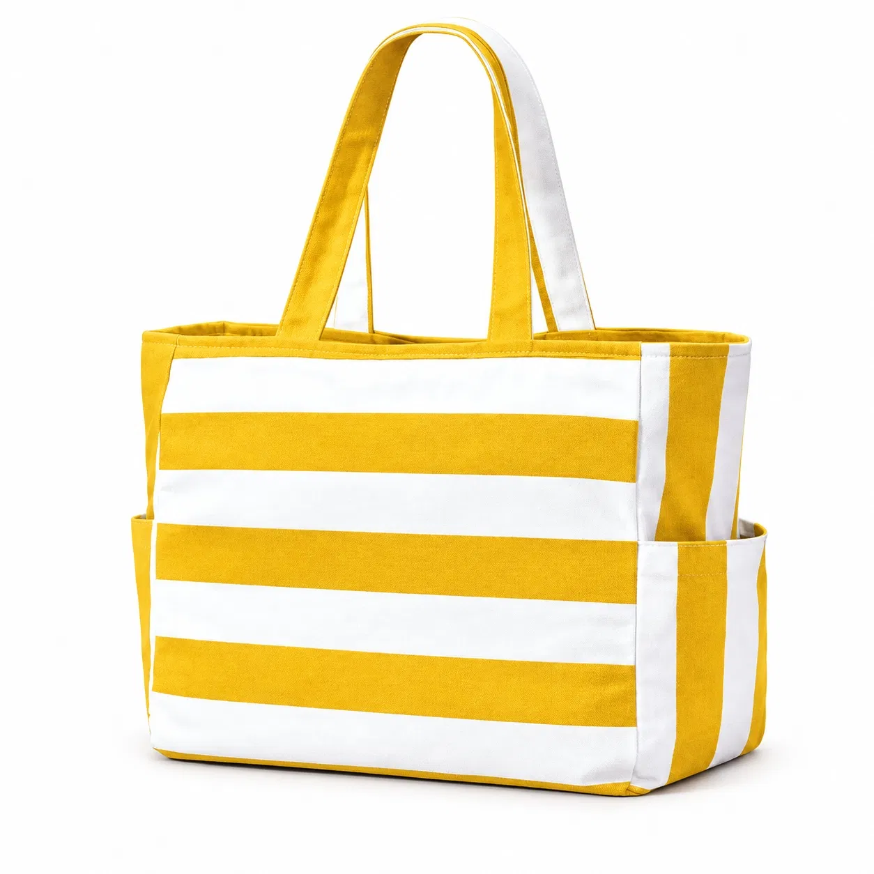 Custom Striped Canvas Tote Bag with Shoulder Handles and Side Pockets