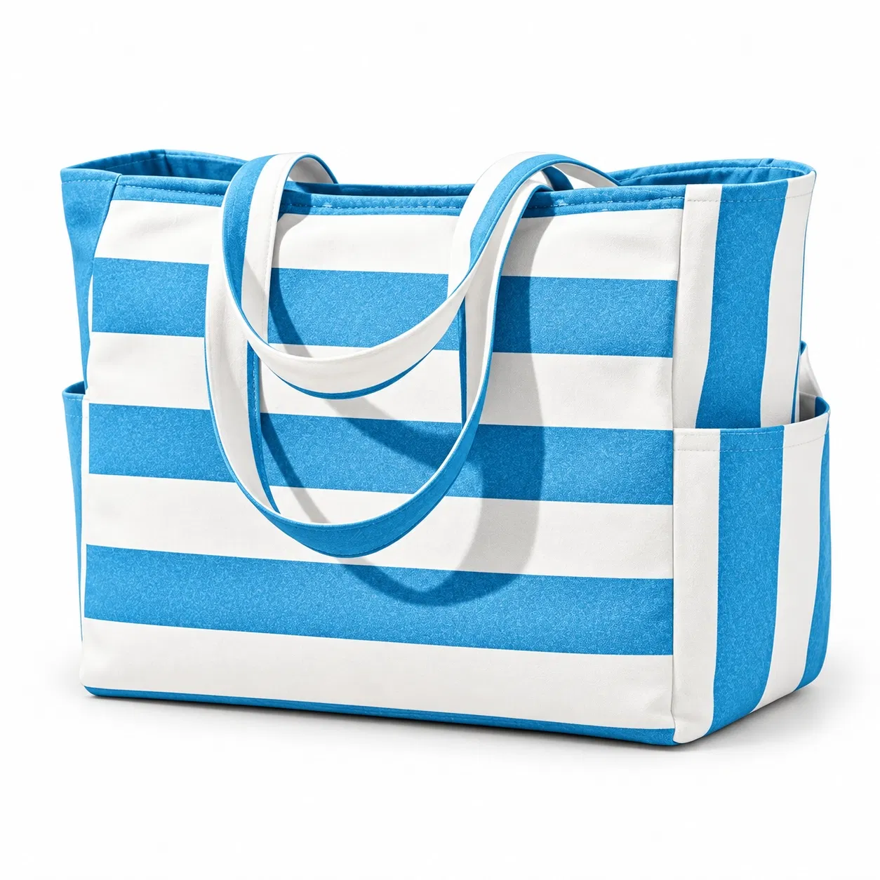 Custom Striped Canvas Tote Bag with Shoulder Handles and Side Pockets