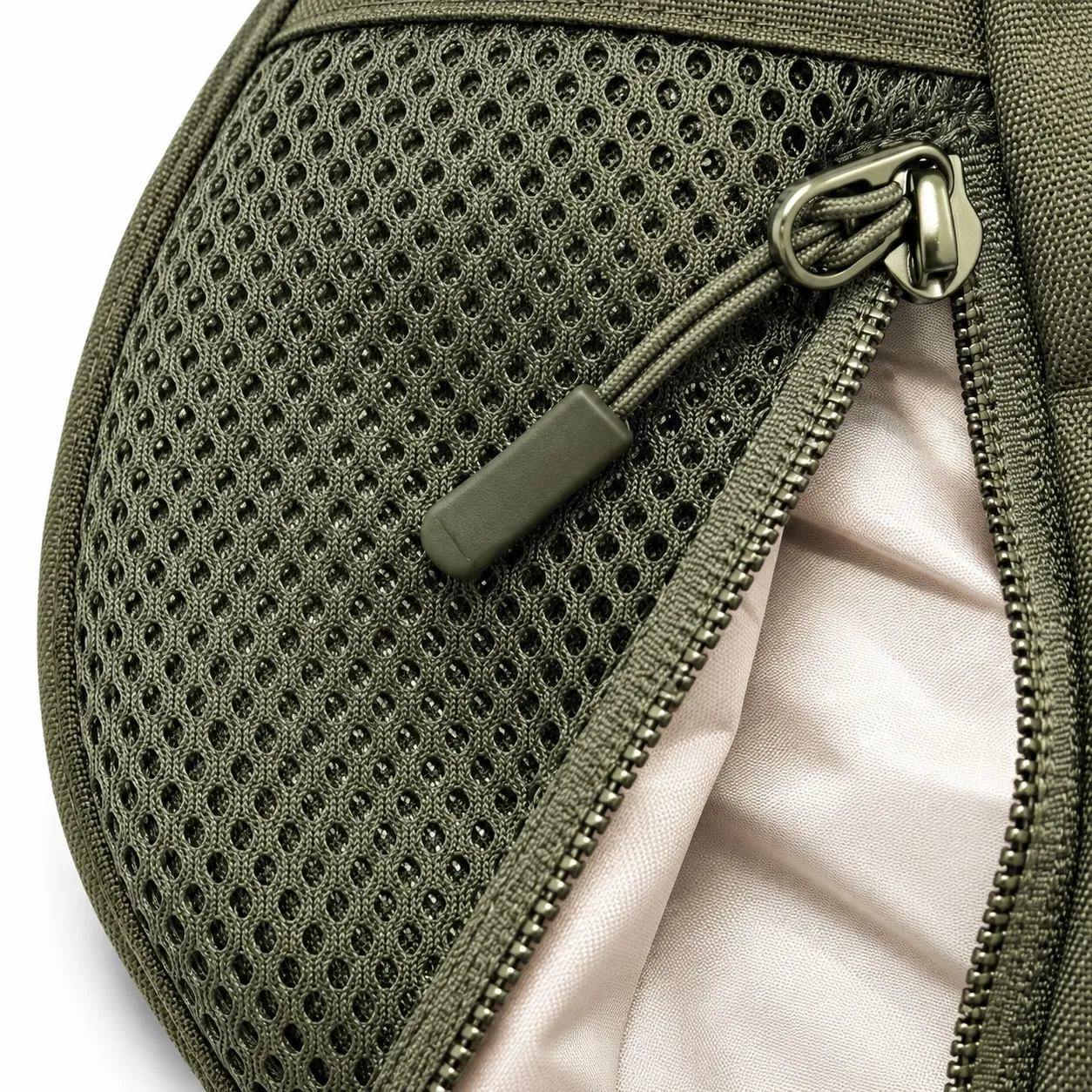 Olive Green Nylon Crossbody Sling Bag with Front Zipper Pocket and Adjustable Strap