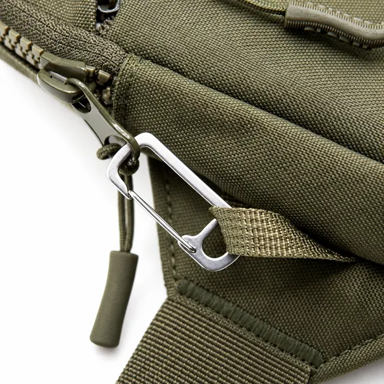 Olive Green Nylon Crossbody Sling Bag with Front Zipper Pocket and Adjustable Strap