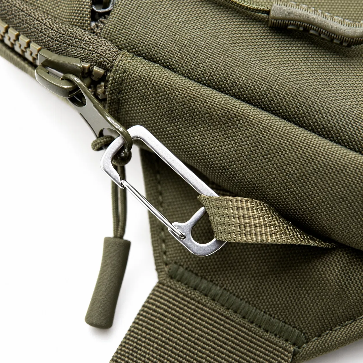 Olive Green Nylon Crossbody Sling Bag with Front Zipper Pocket and Adjustable Strap