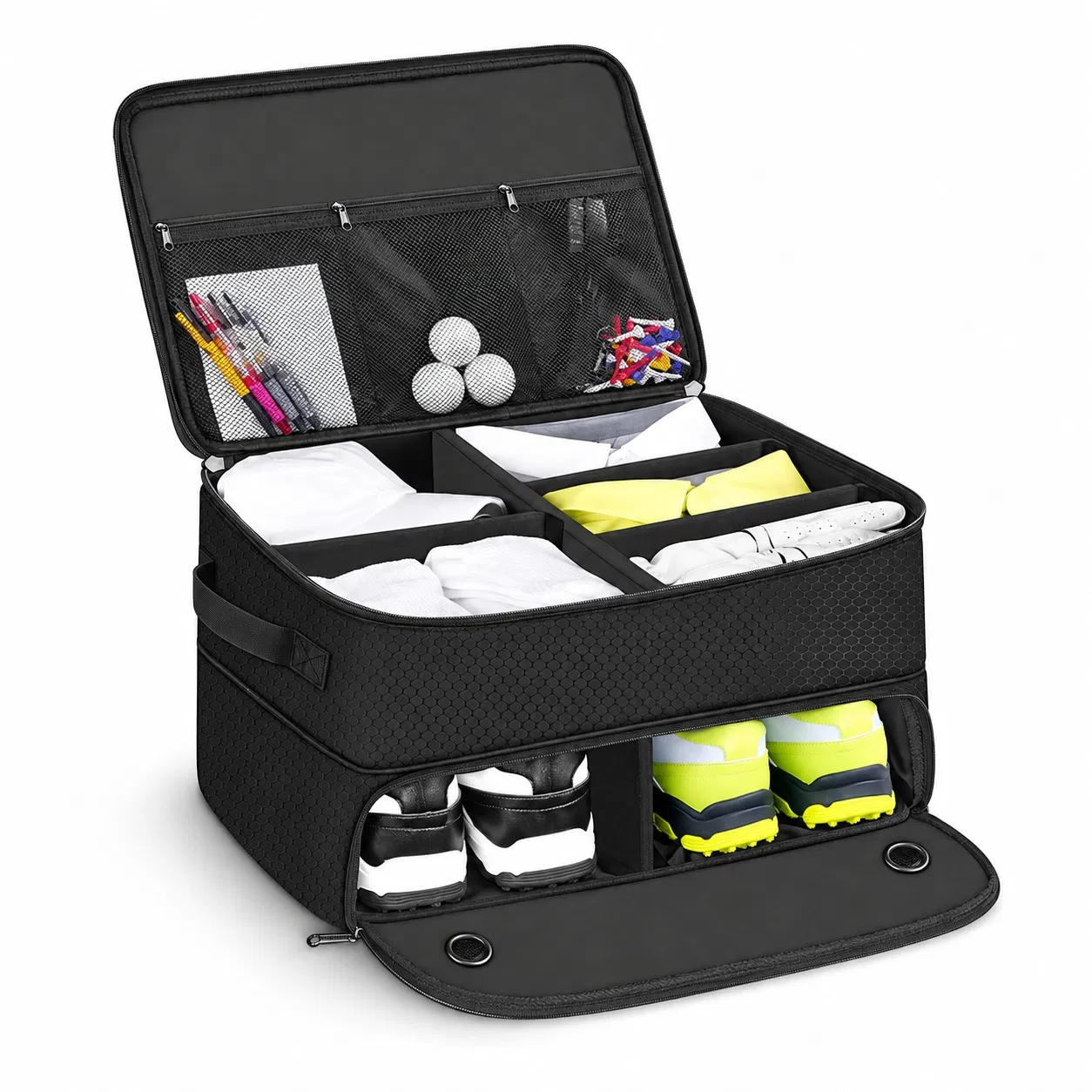 Custom Two Layer Golf Trunk Organizer Bag with Shoe Storage and Dividers