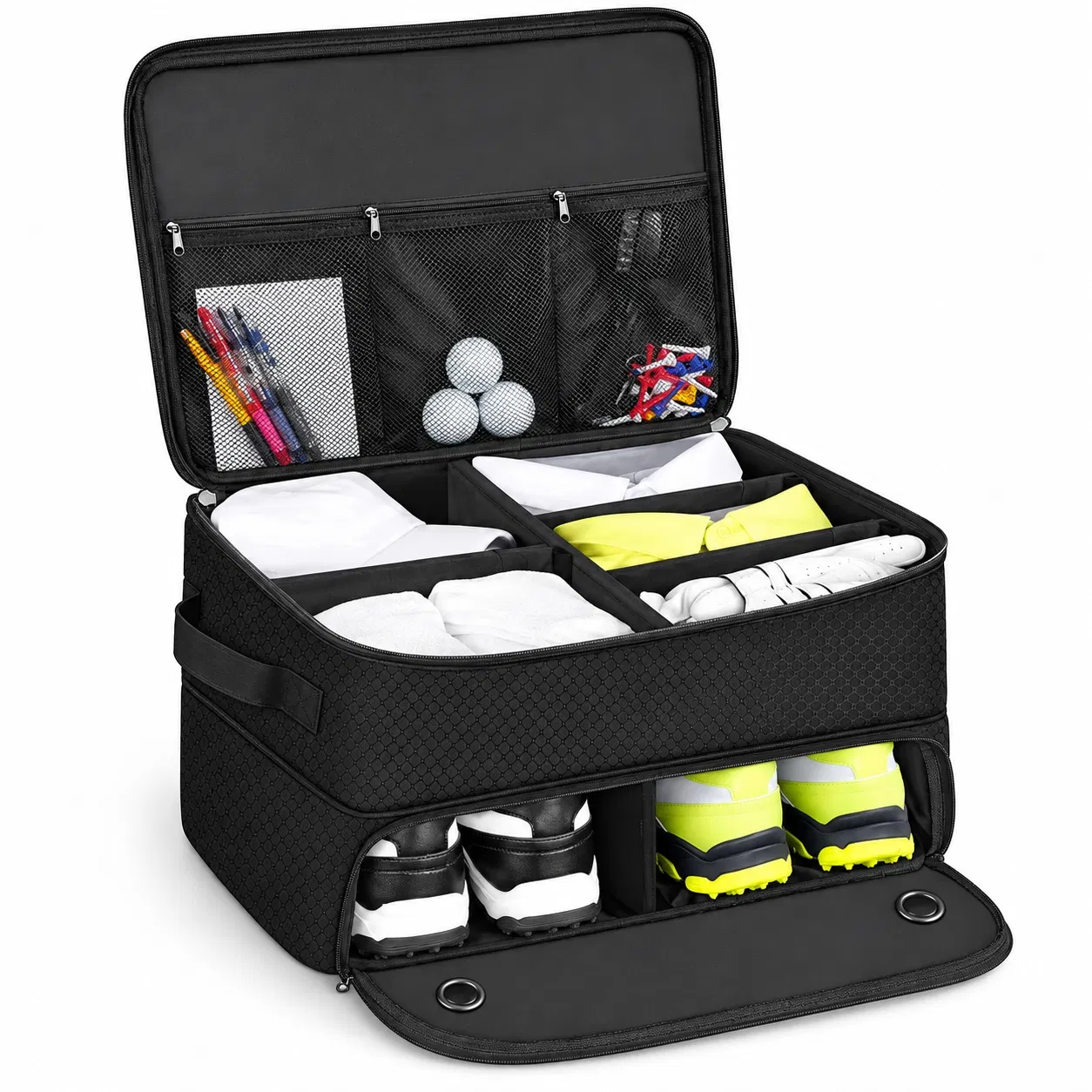 Custom Two Layer Golf Trunk Organizer Bag with Shoe Storage and Dividers