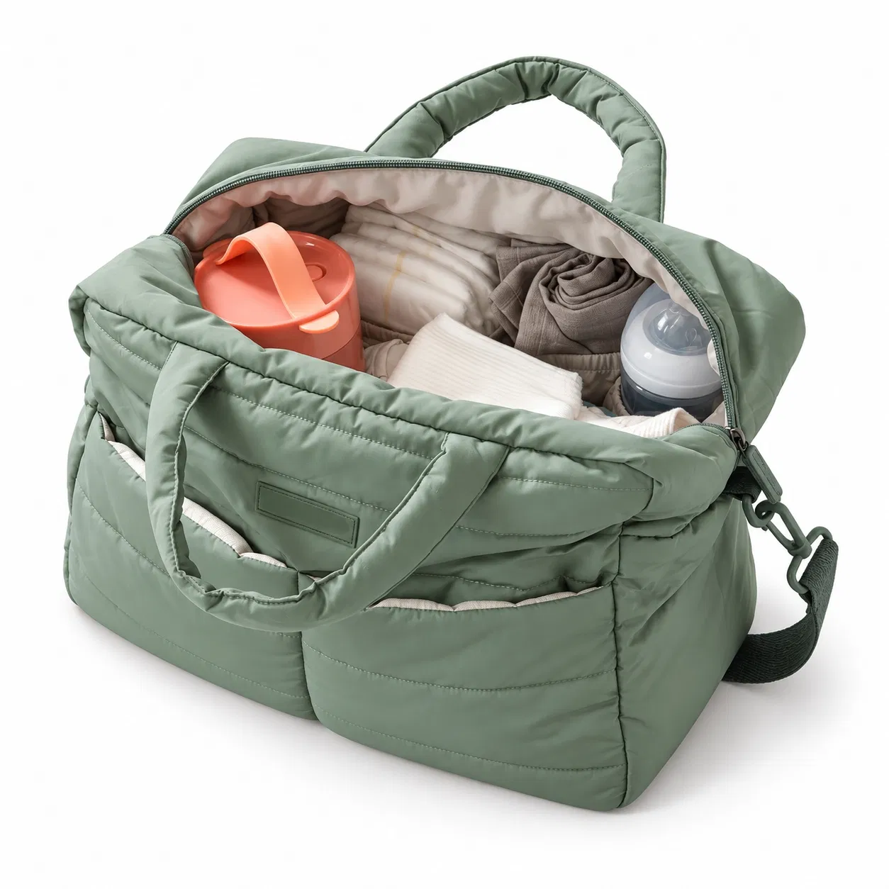 Custom Quilted Diaper Tote Bag with Shoulder Strap and Exterior Storage Pockets