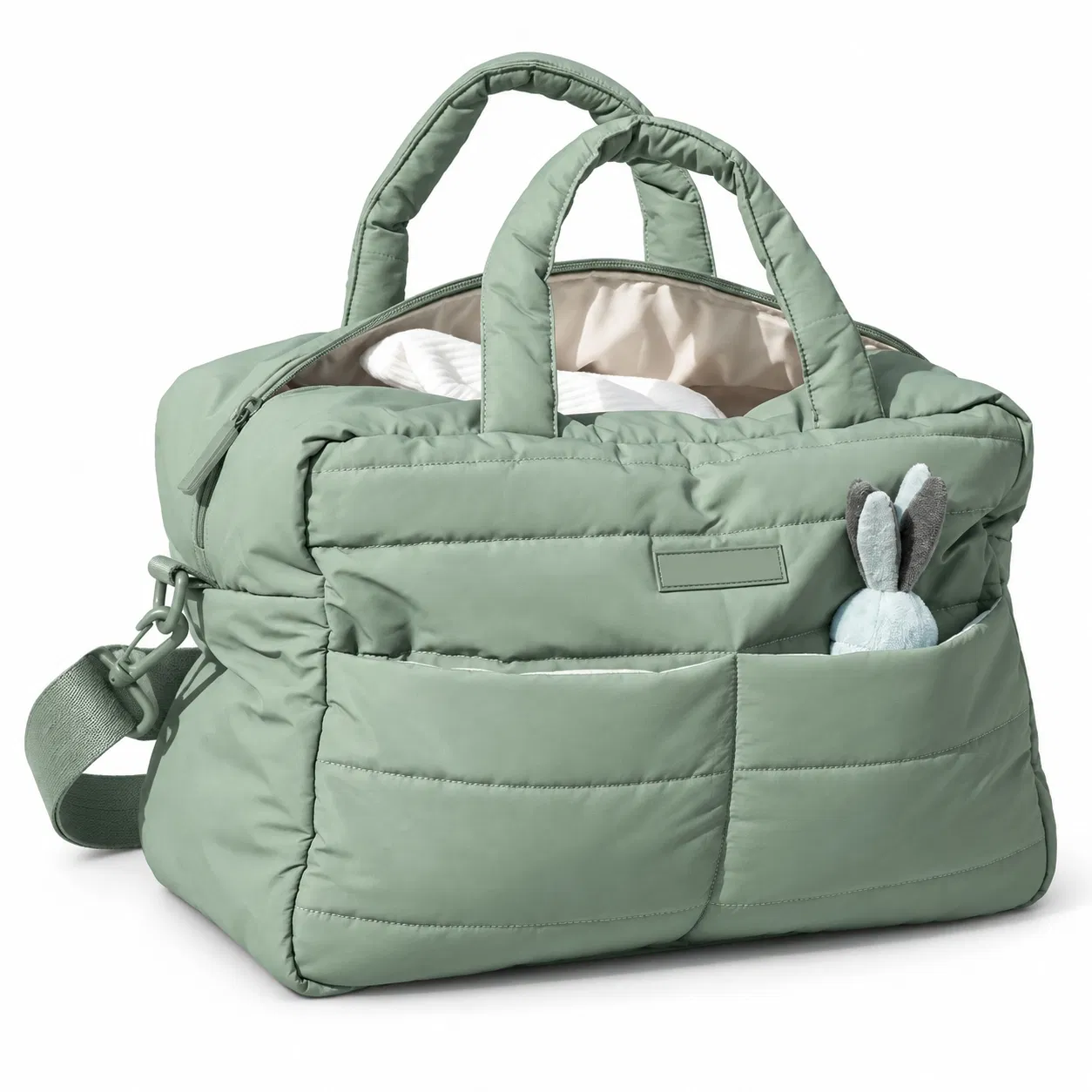 Custom Quilted Diaper Tote Bag with Shoulder Strap and Exterior Storage Pockets