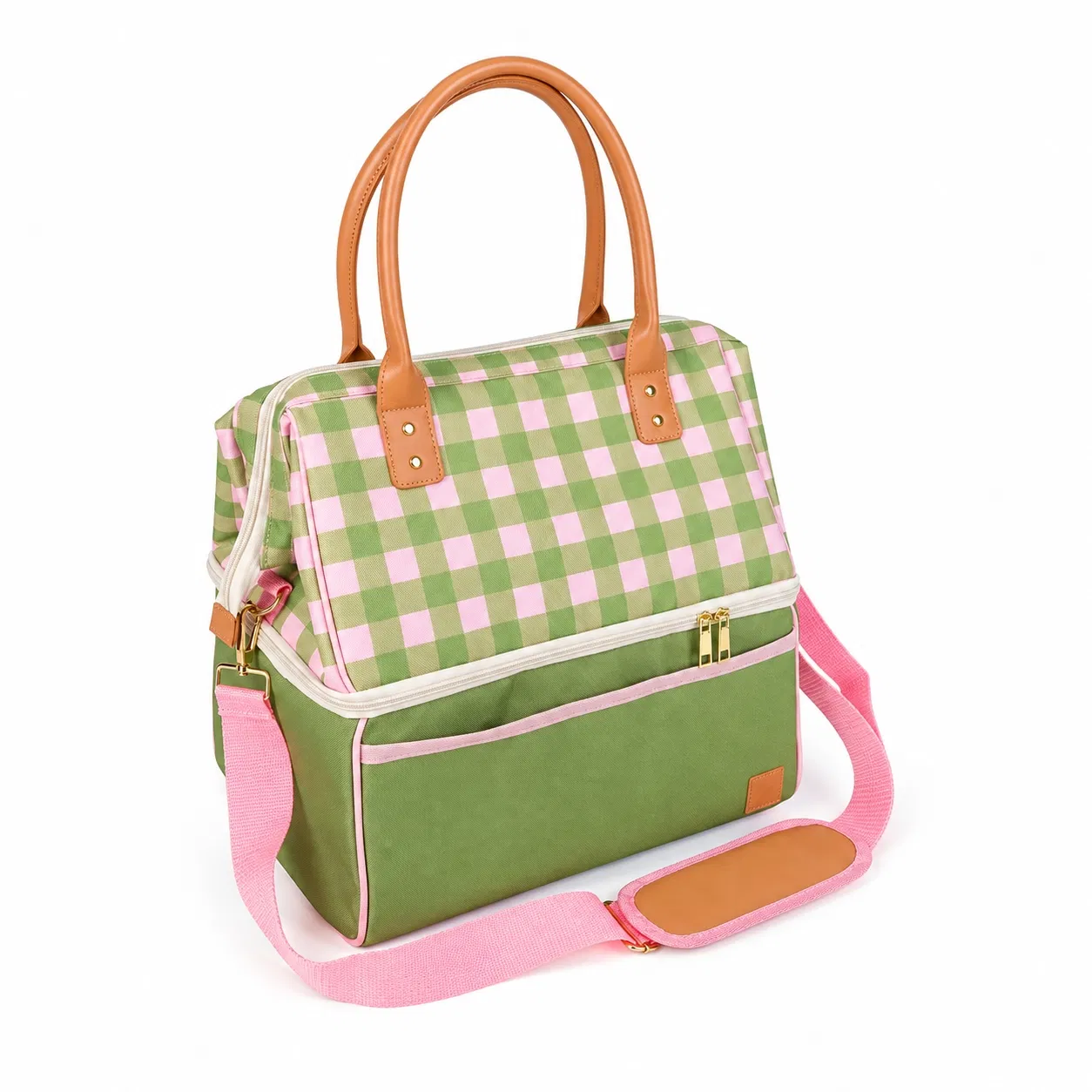 Custom Two Compartment Picnic Cooler Bag with Carry Handles and Shoulder Strap