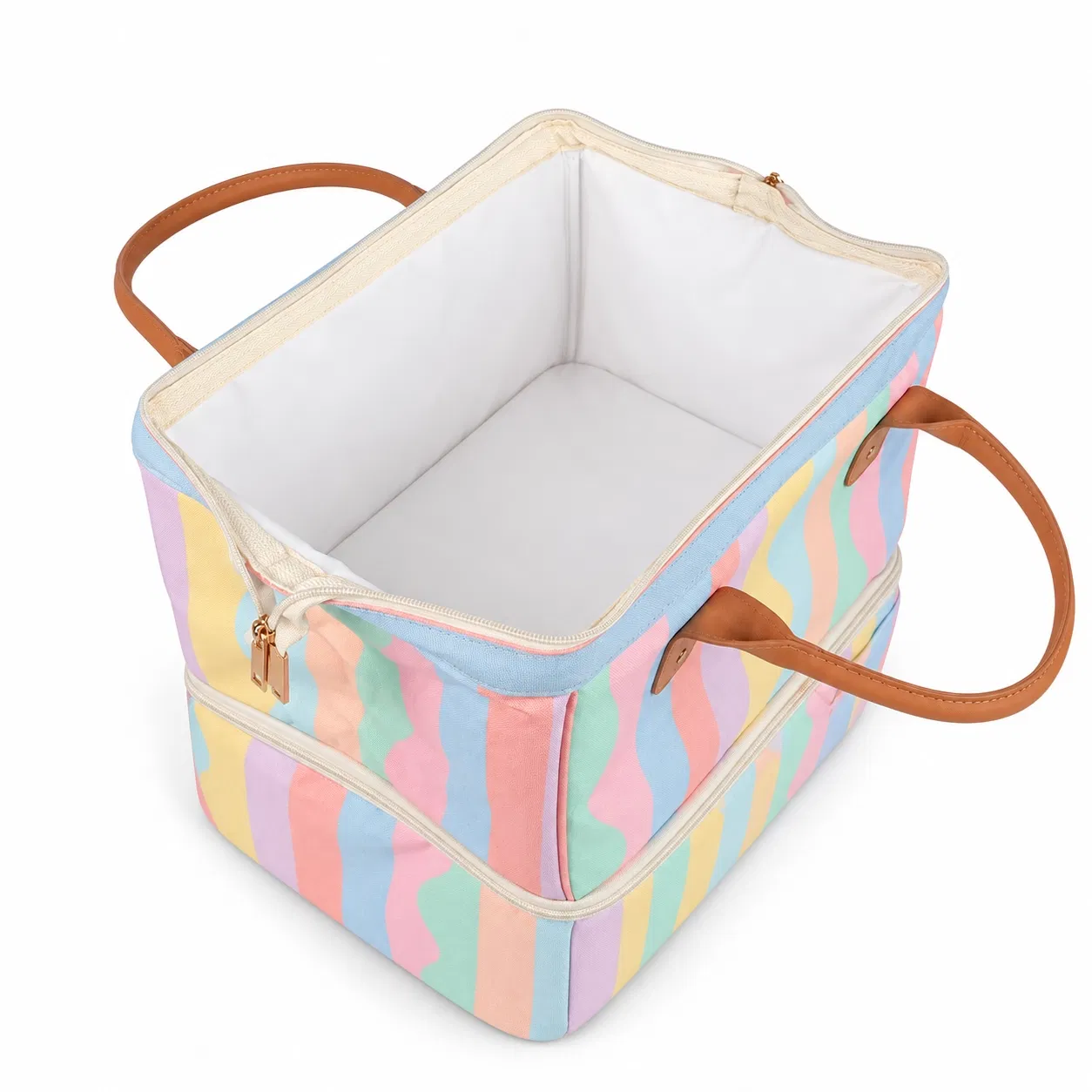 Custom Two Compartment Picnic Cooler Bag with Carry Handles and Shoulder Strap