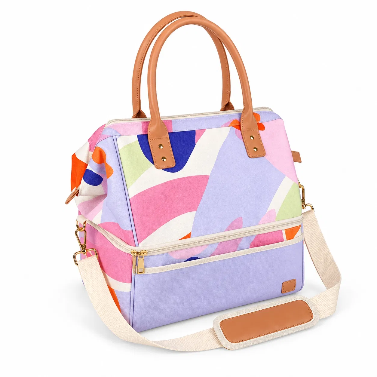Custom Two Compartment Picnic Cooler Bag with Carry Handles and Shoulder Strap