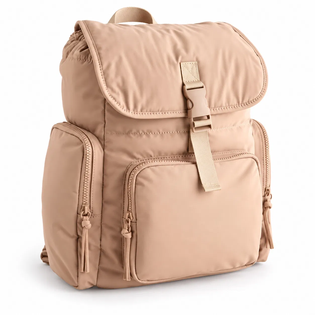 Custom Padded Drawstring Backpack with Flap Buckle and Front Zipper Pocket