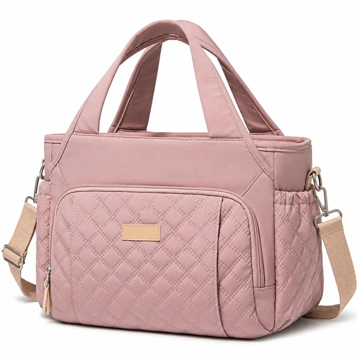 Custom Quilted Lunch Cooler Bag with Double Handles and Adjustable Shoulder Strap