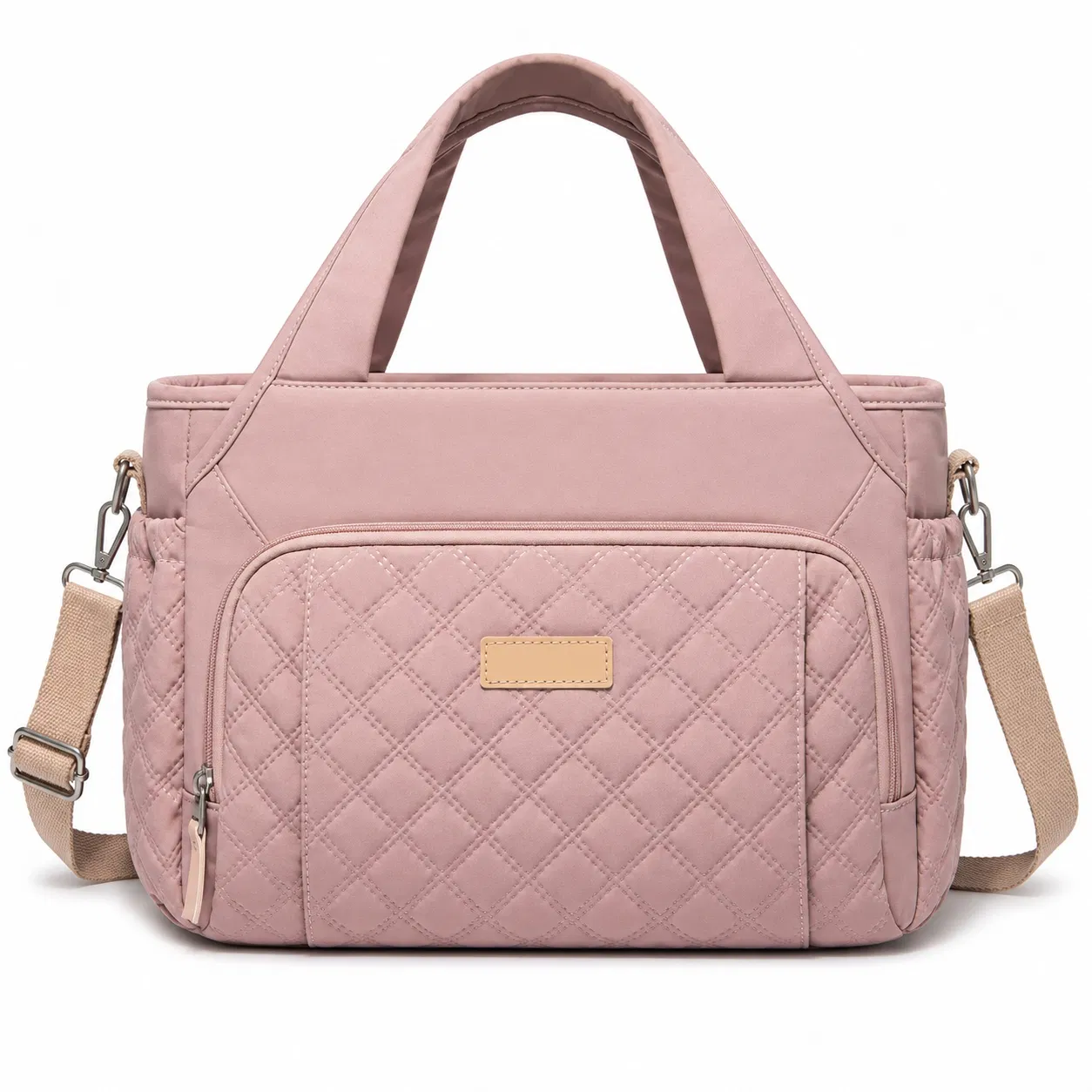 Custom Quilted Lunch Cooler Bag with Double Handles and Adjustable Shoulder Strap