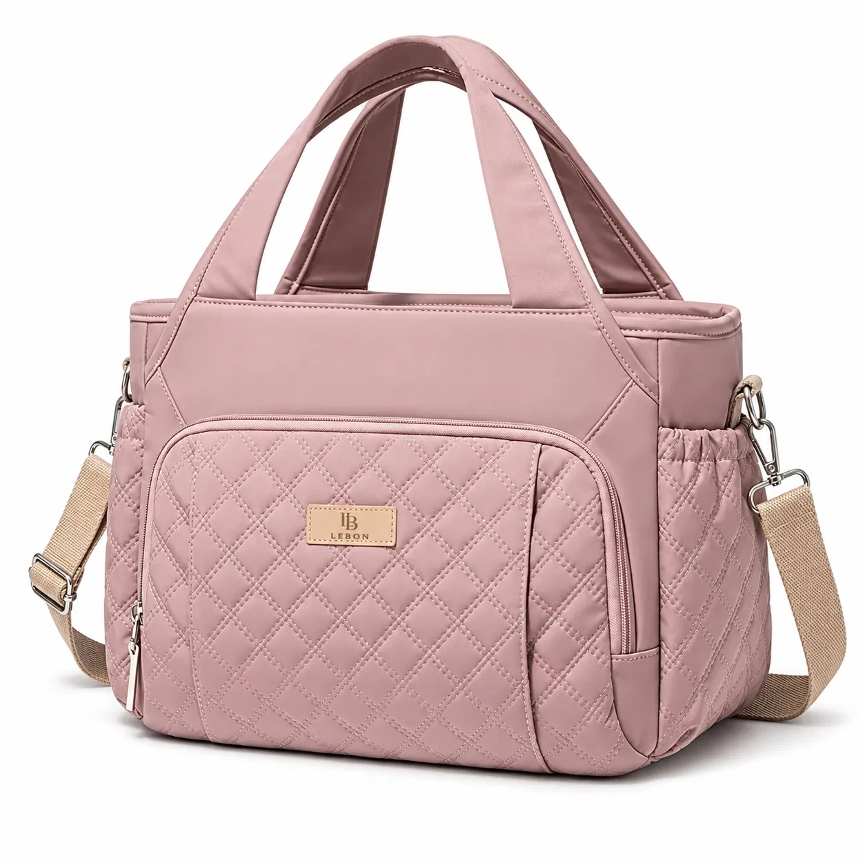Custom Quilted Lunch Cooler Bag with Double Handles and Adjustable Shoulder Strap
