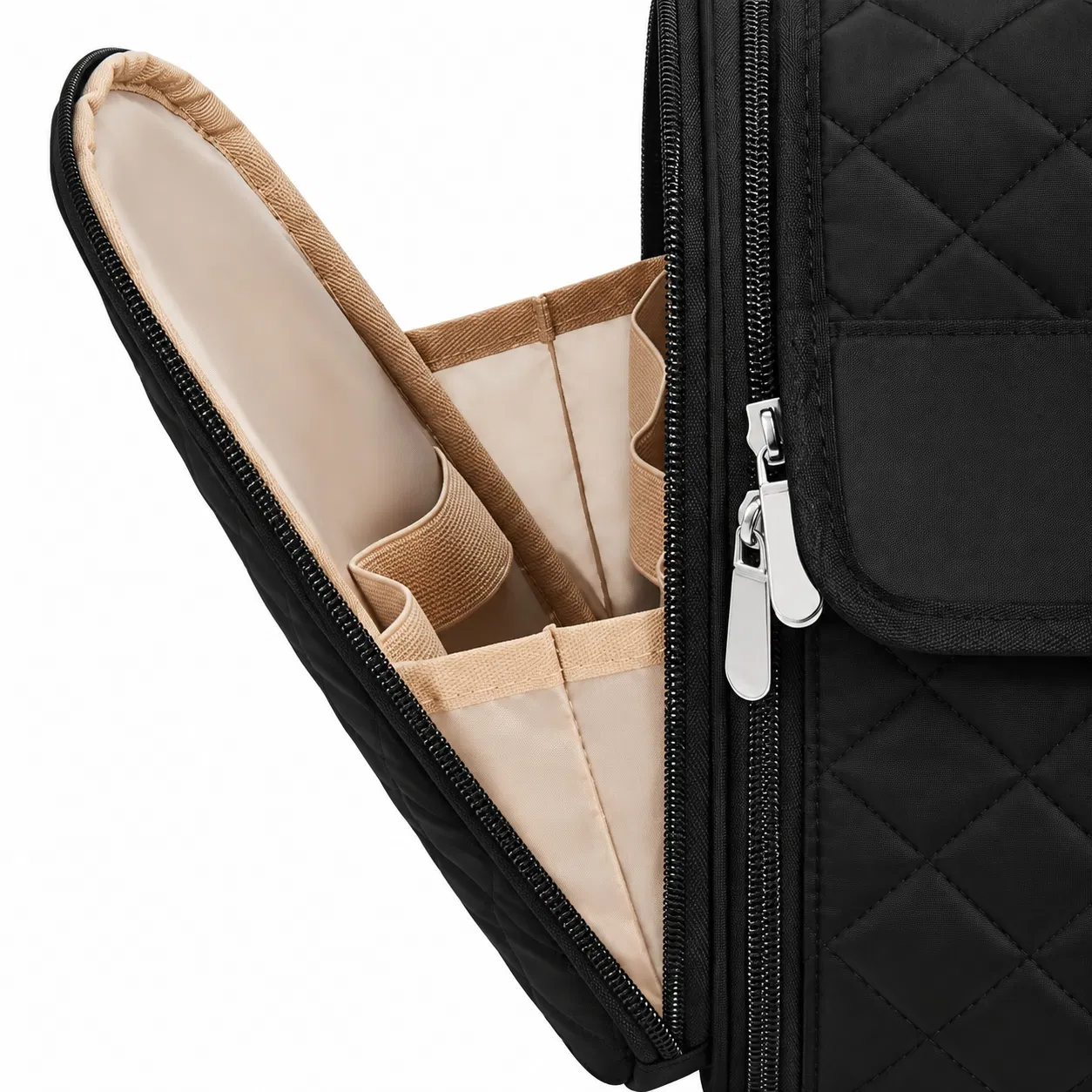 Polyester Hanging Makeup Toiletry Organizer Bag with Hook and Transparent Pockets