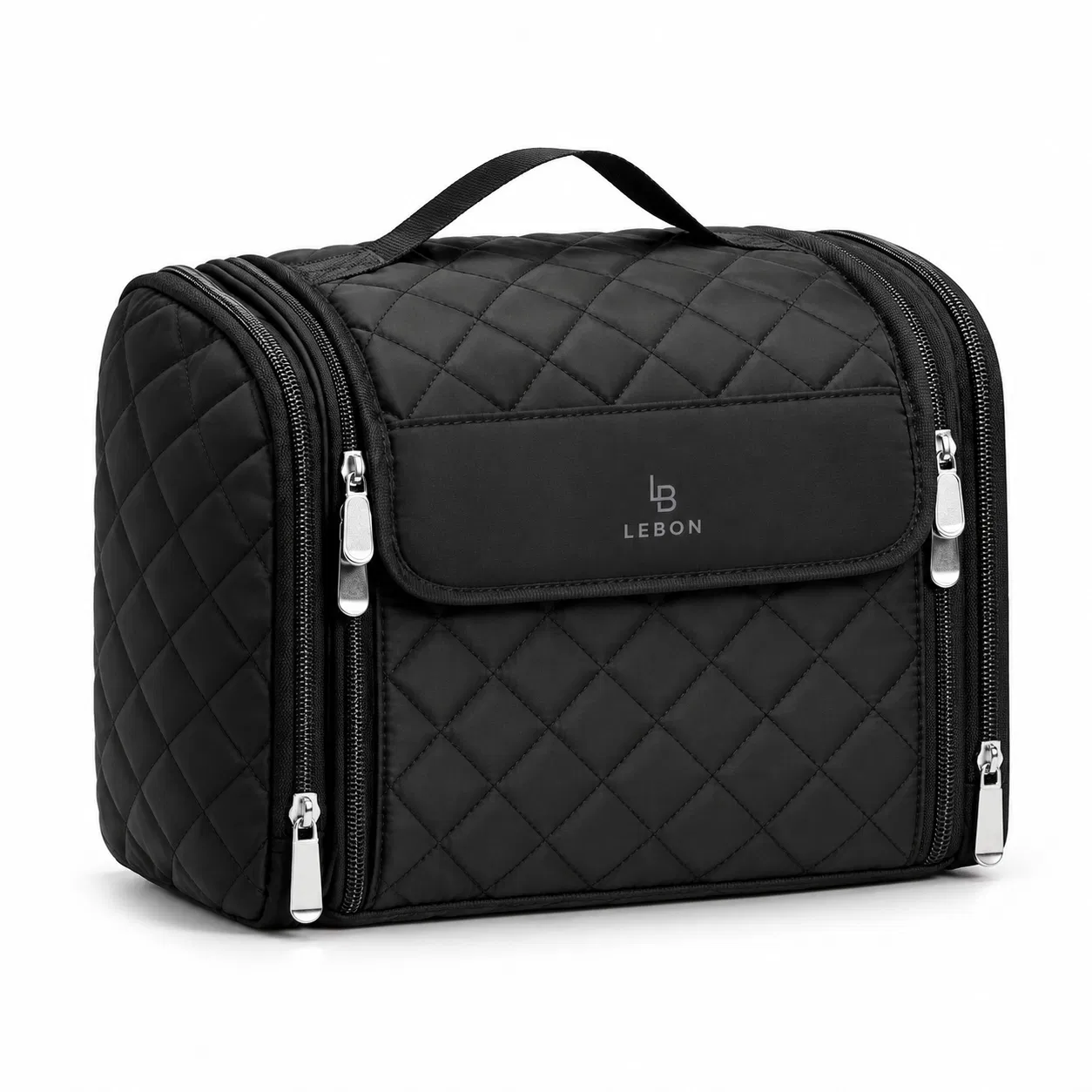 Polyester Hanging Makeup Toiletry Organizer Bag with Hook and Transparent Pockets