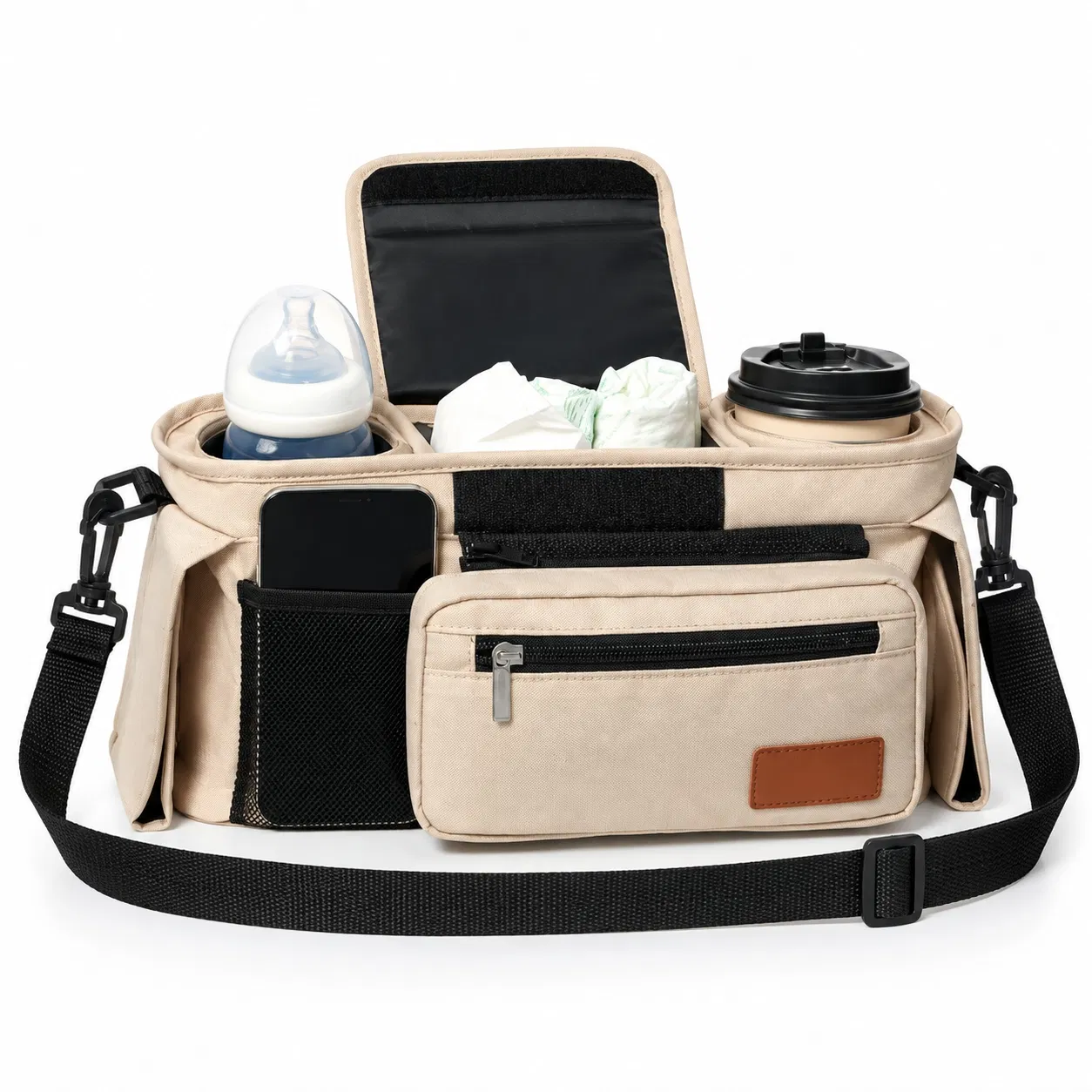 Custom Stroller Organizer Bag with Cup Holders and Detachable Shoulder Strap
