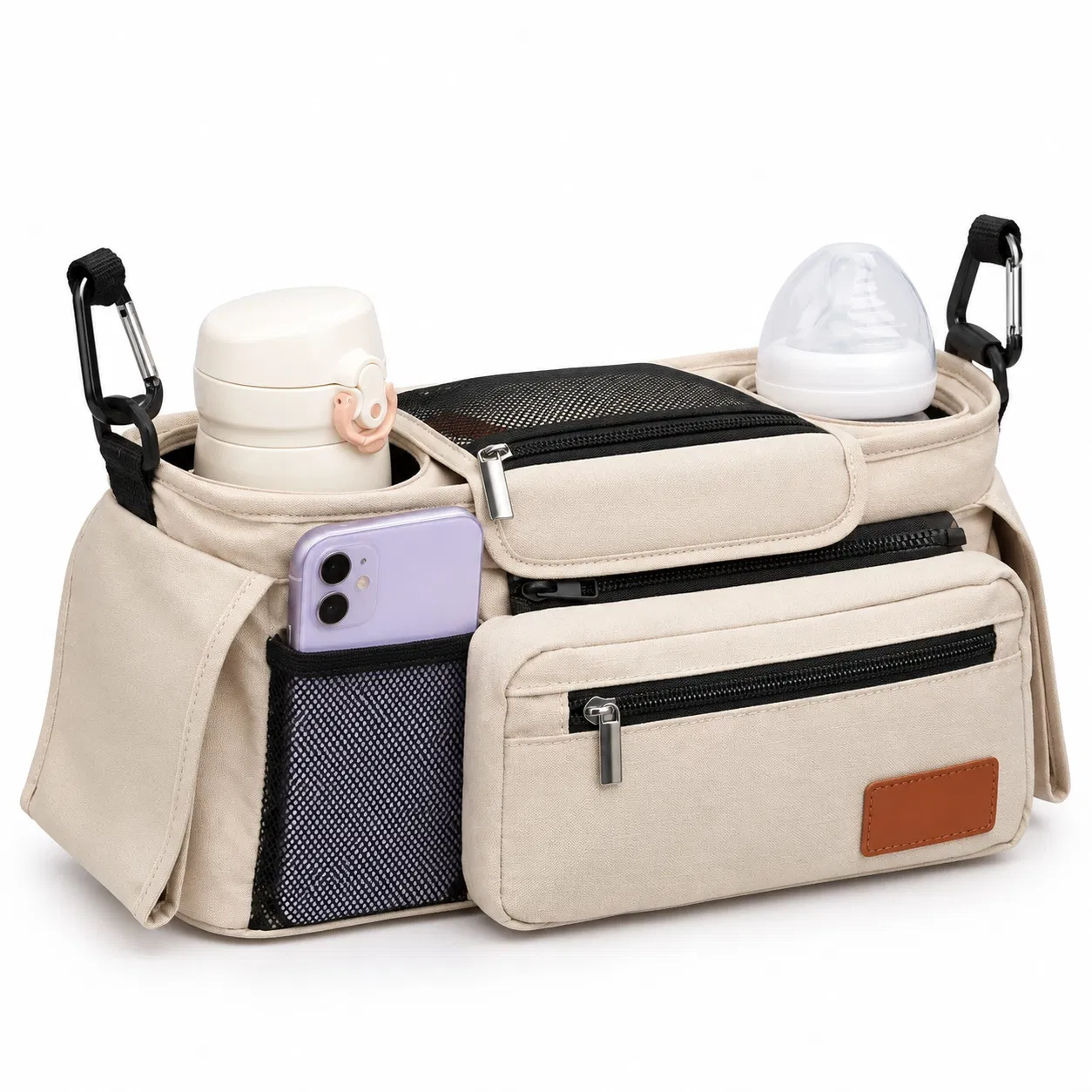 Custom Stroller Organizer Bag with Cup Holders and Detachable Shoulder Strap