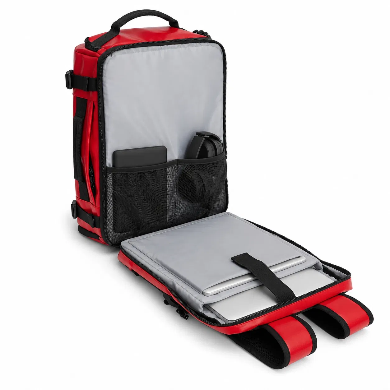 Custom Travel Backpack with Clamshell Opening and Side Compression Straps