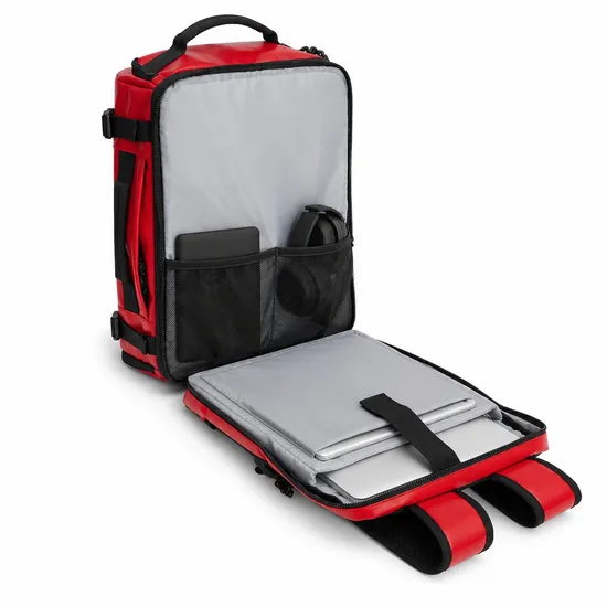 Custom Travel Backpack with Clamshell Opening and Side Compression Straps