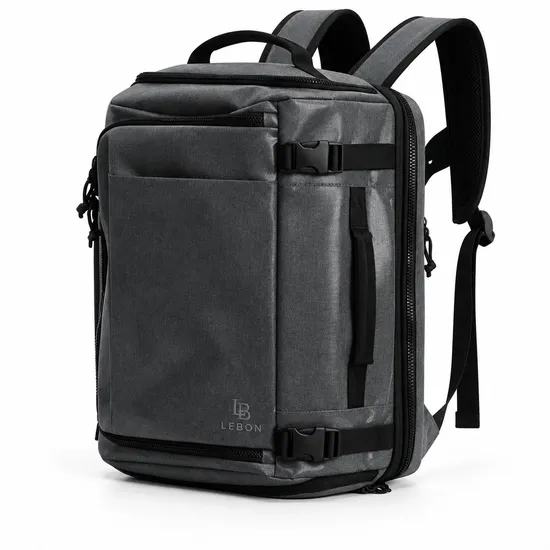 Custom Travel Backpack with Clamshell Opening and Side Compression Straps