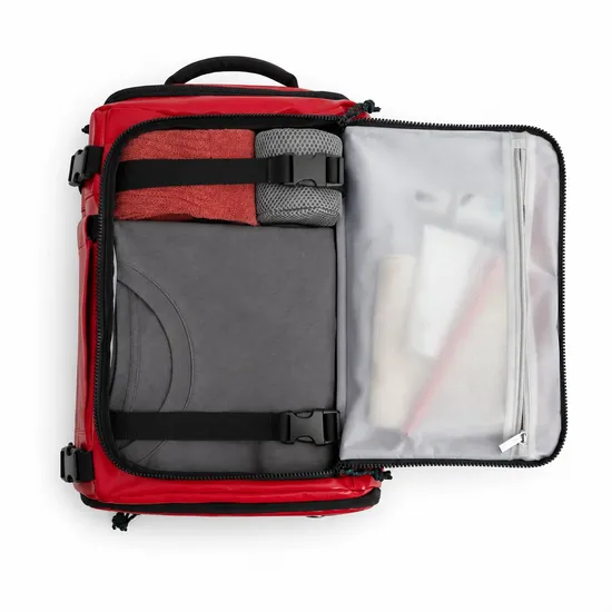 Custom Travel Backpack with Clamshell Opening and Side Compression Straps