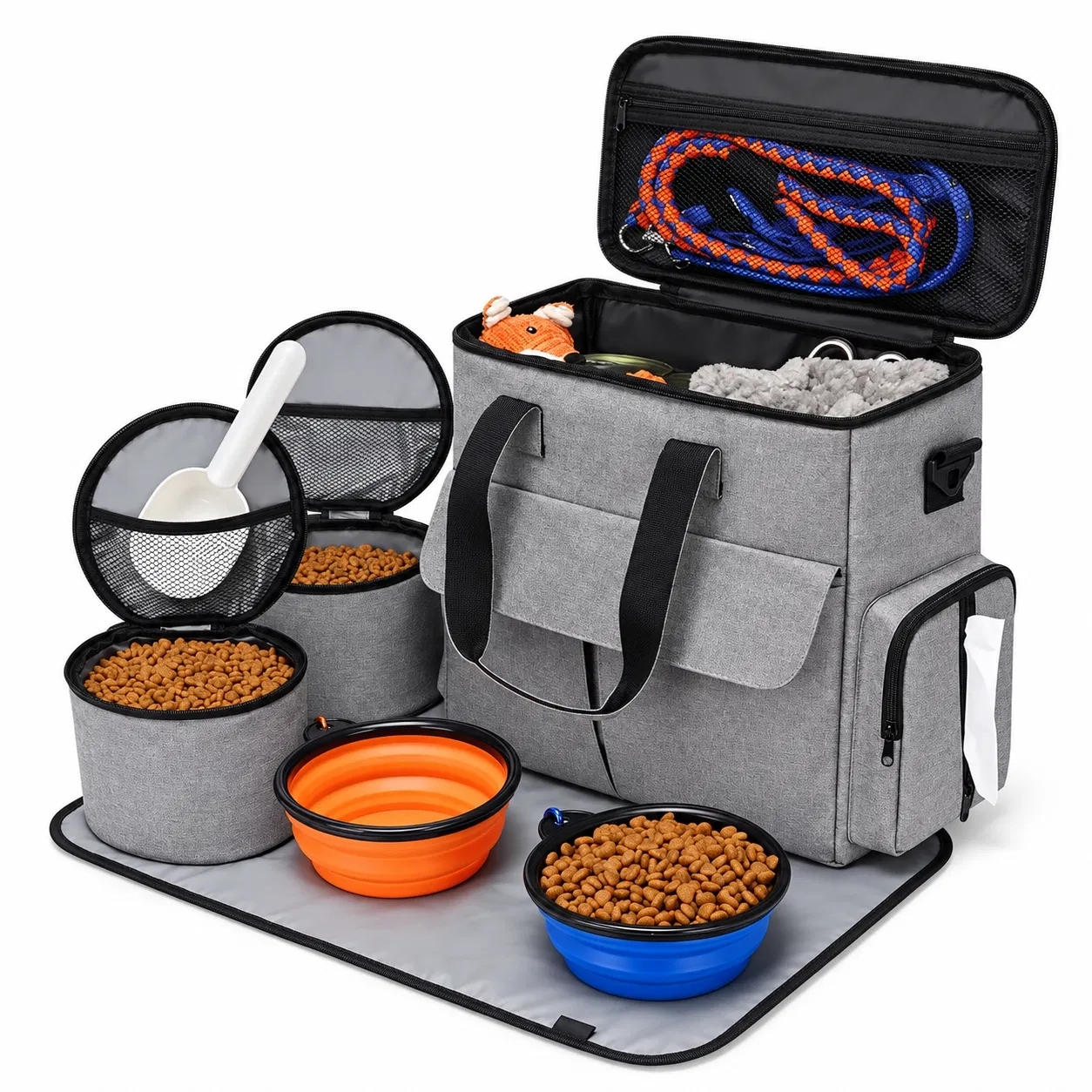 Custom Pet Travel Storage Bag with Food Containers and Luggage Sleeve