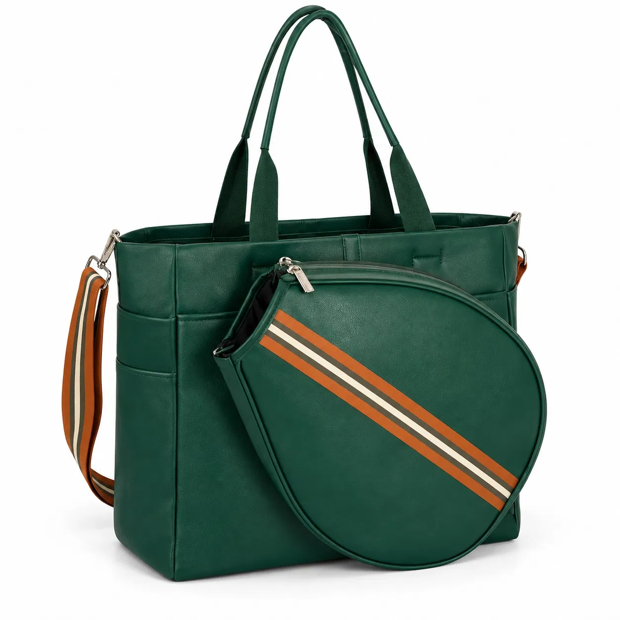 Custom PU Racket Tote Bag with Detachable Racket Pouch and Shoulder Strap