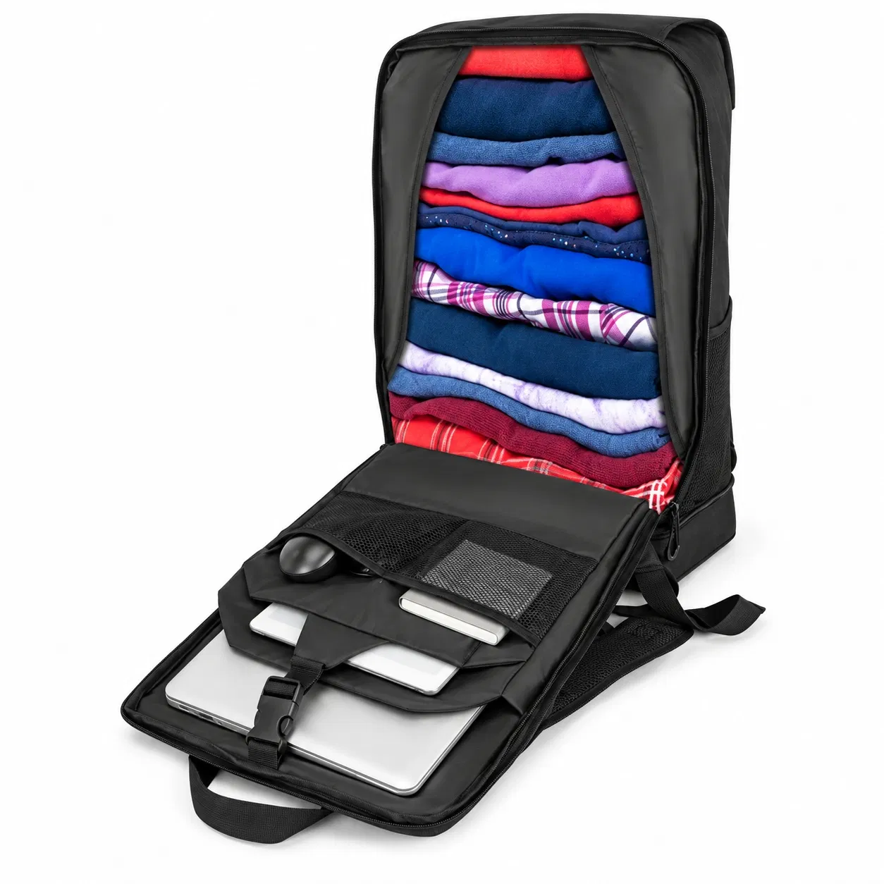 Expandable Polyester Travel Backpack with Shoe Compartment and Laptop Sleeve