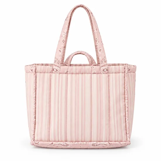 Pink Quilted Nylon Puffy Tote Bag for Daily Shopping