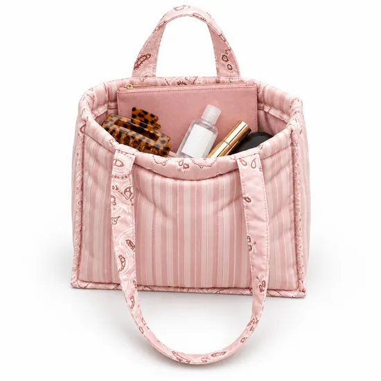 Pink Quilted Nylon Puffy Tote Bag for Daily Shopping