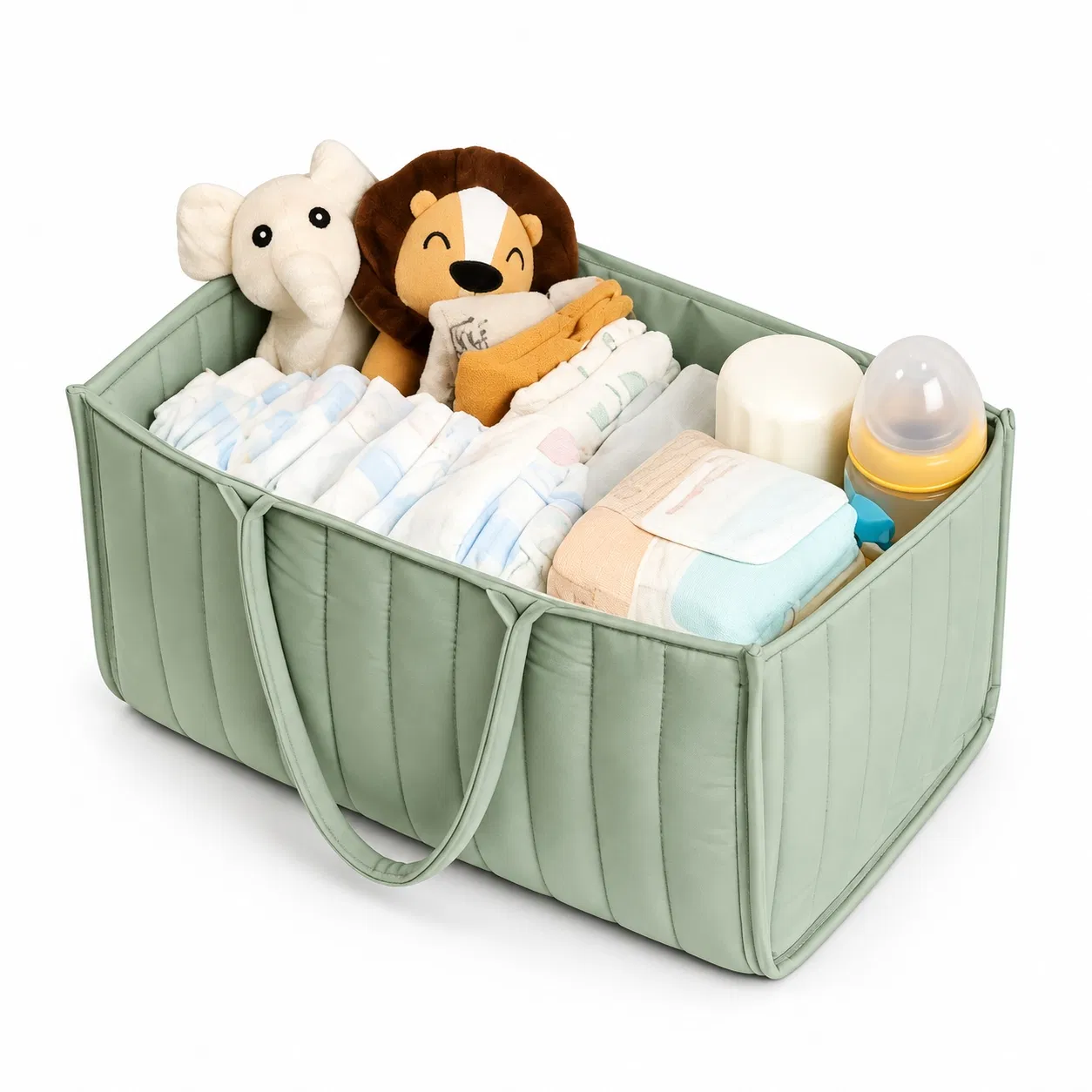 Custom Soft Fabric Diaper Caddy Bag with Handles for Nursery Storage