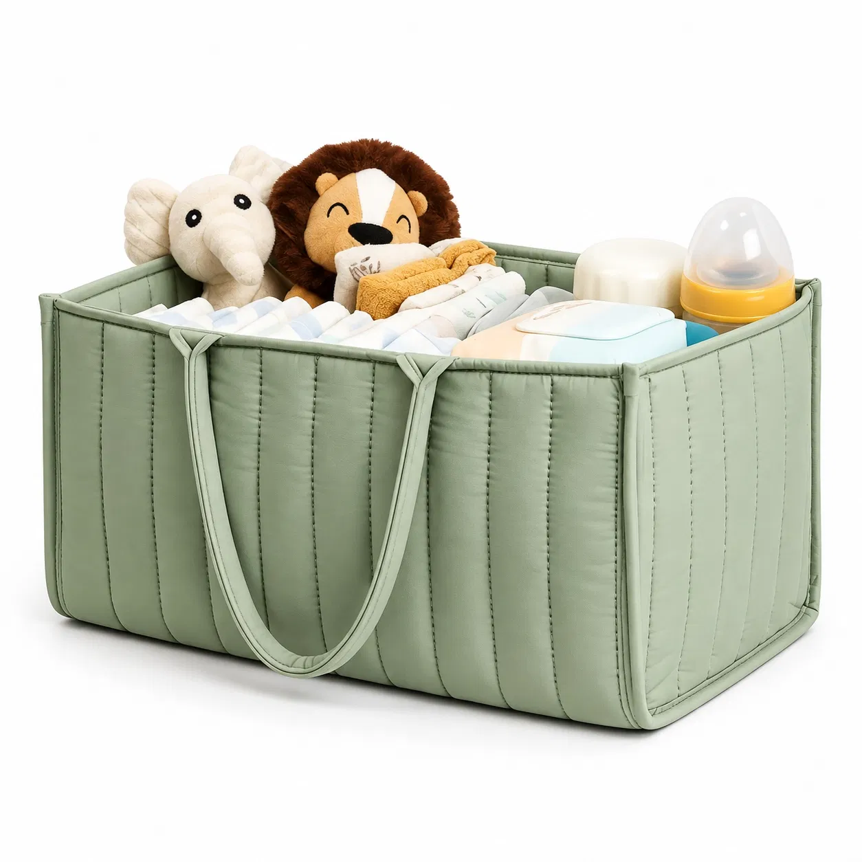Custom Soft Fabric Diaper Caddy Bag with Handles for Nursery Storage