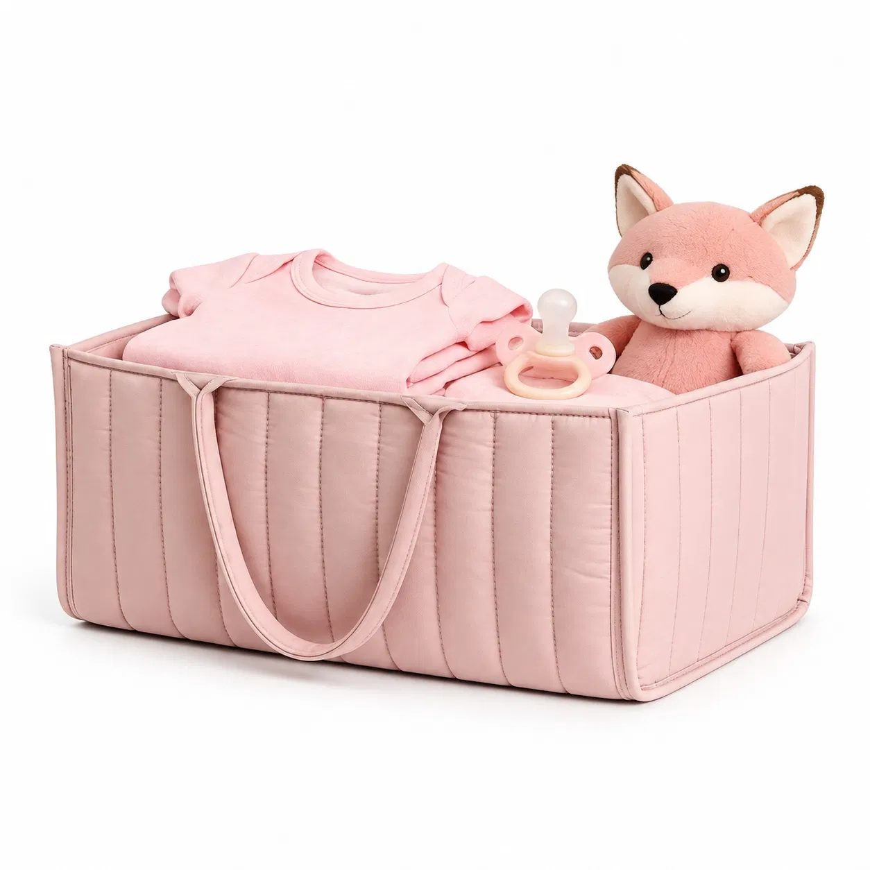 Custom Soft Fabric Diaper Caddy Bag with Handles for Nursery Storage