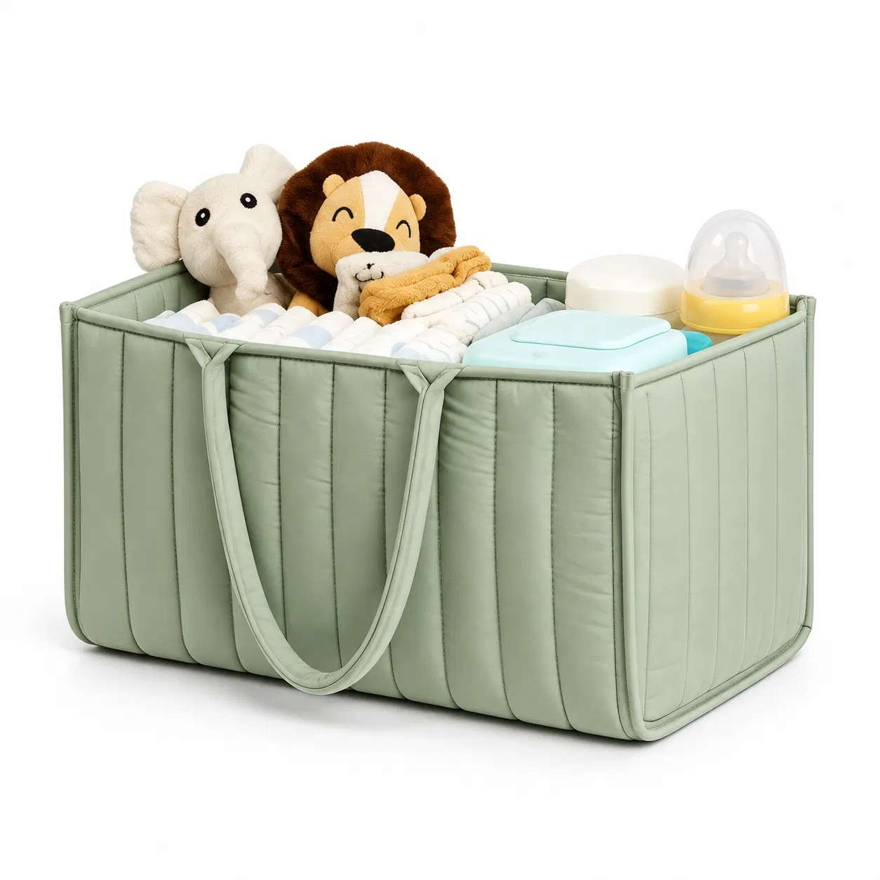 Custom Soft Fabric Diaper Caddy Bag with Handles for Nursery Storage