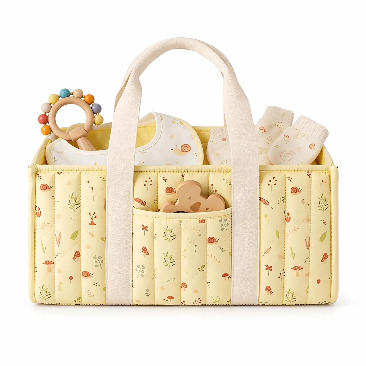 Custom Pink Diamond Quilted Diaper Caddy Bag with Handles for Nursery Storage