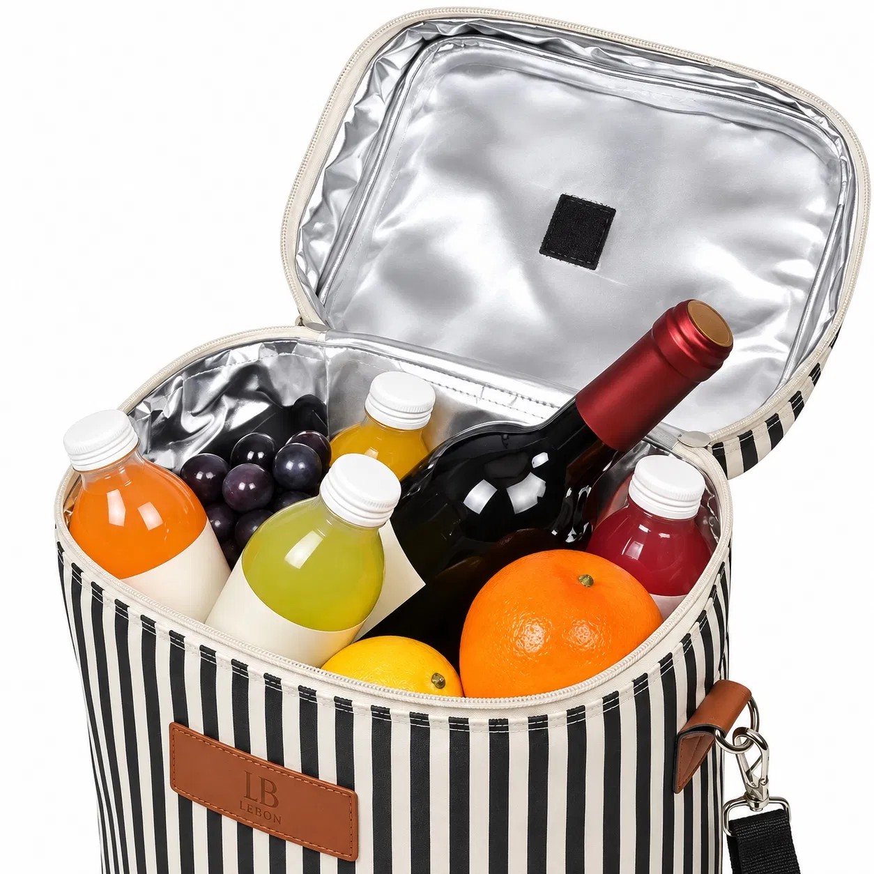 Custom Wine Cooler Shoulder Bag with Zipper for Picnic Bottle Storage