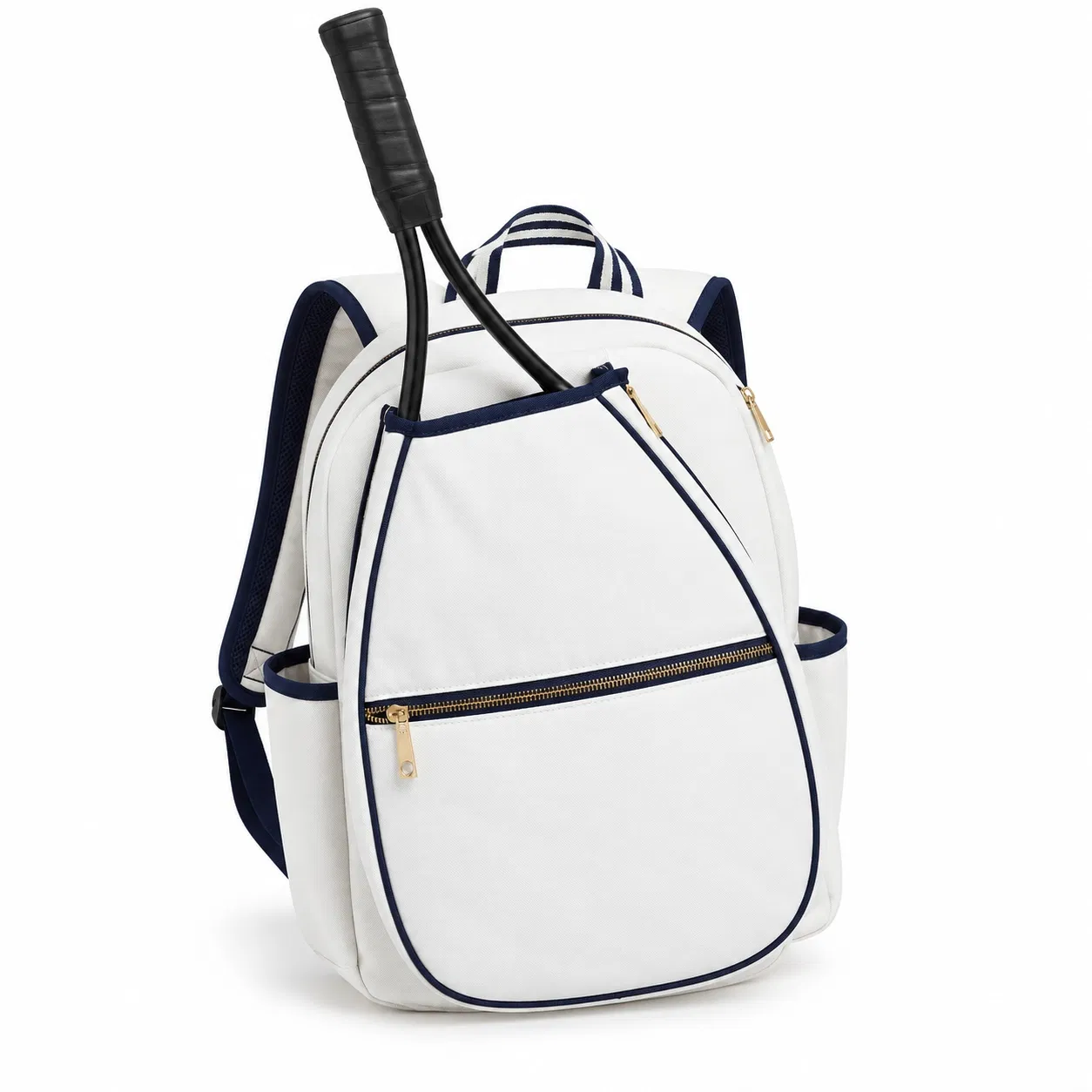 Black and White Tennis Racket Backpack with Shoe Storage