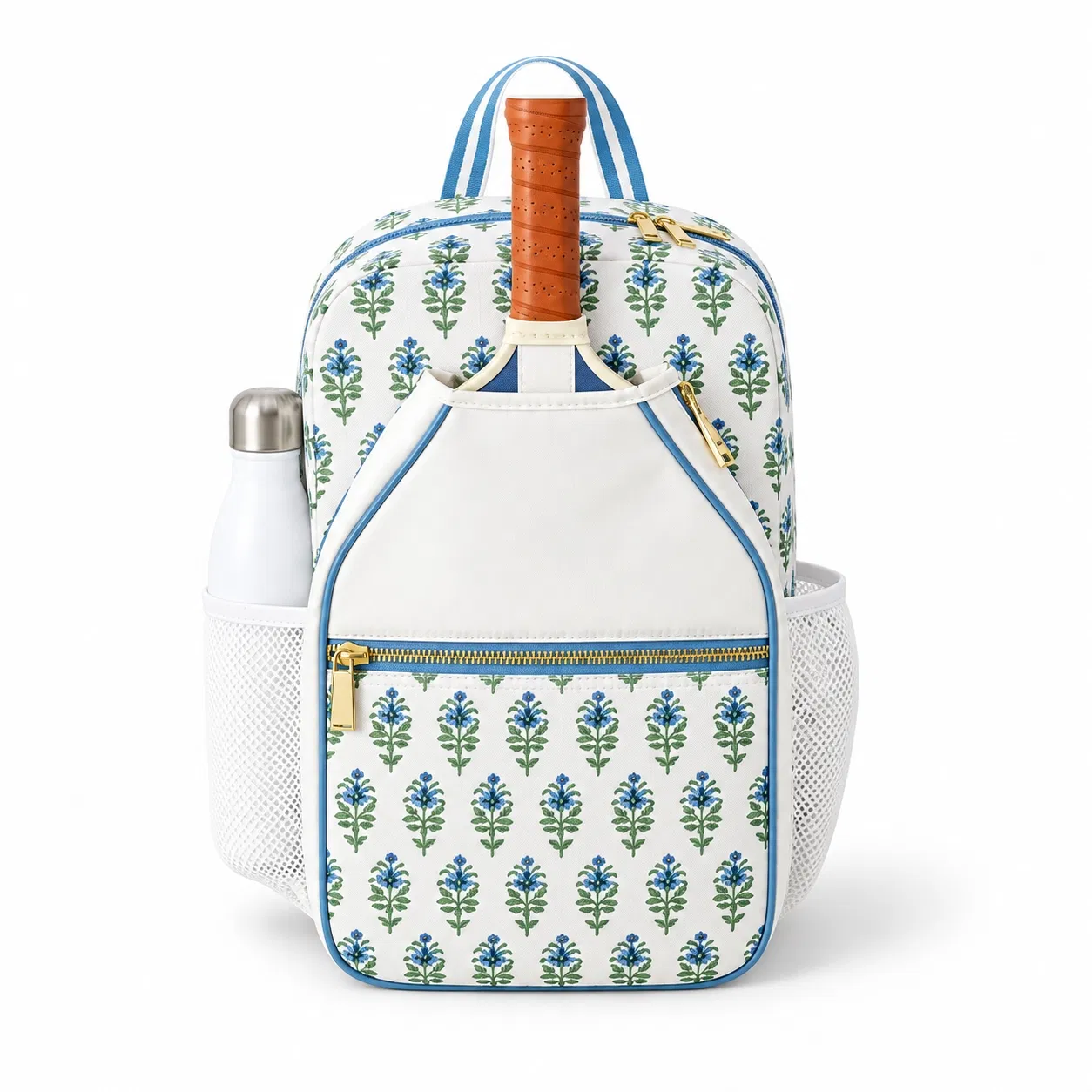 Black and White Tennis Racket Backpack with Shoe Storage